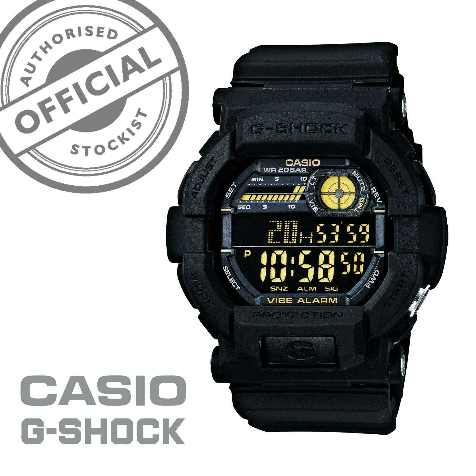 Casio Classic G-Shock Black Vibrating Timer Alarm Chronograph Men's Watch GD-350-1BER 50mm - WatchNation