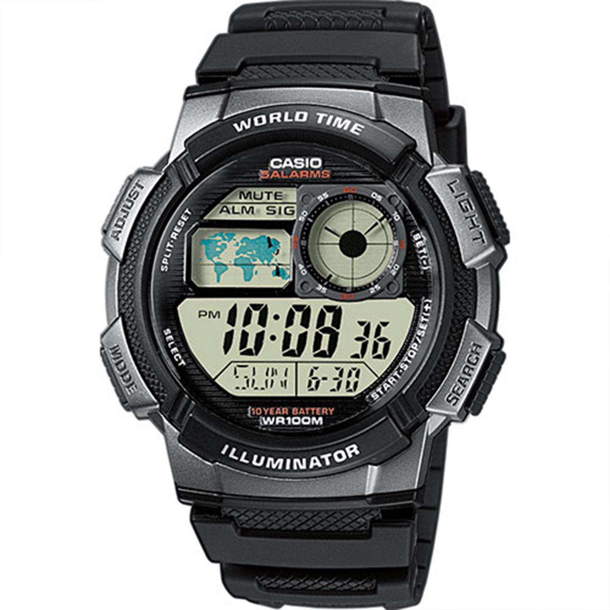 Casio Collection World Alarm Quartz Digital Black Resin Strap Men's Watch AE-1000W-1BVEF