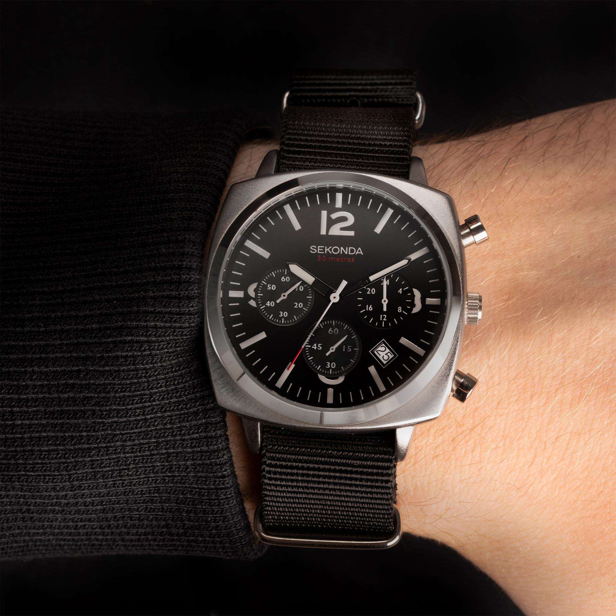 Sekonda Airborne Quartz Black Dial Black Strap Men's Watch 1989