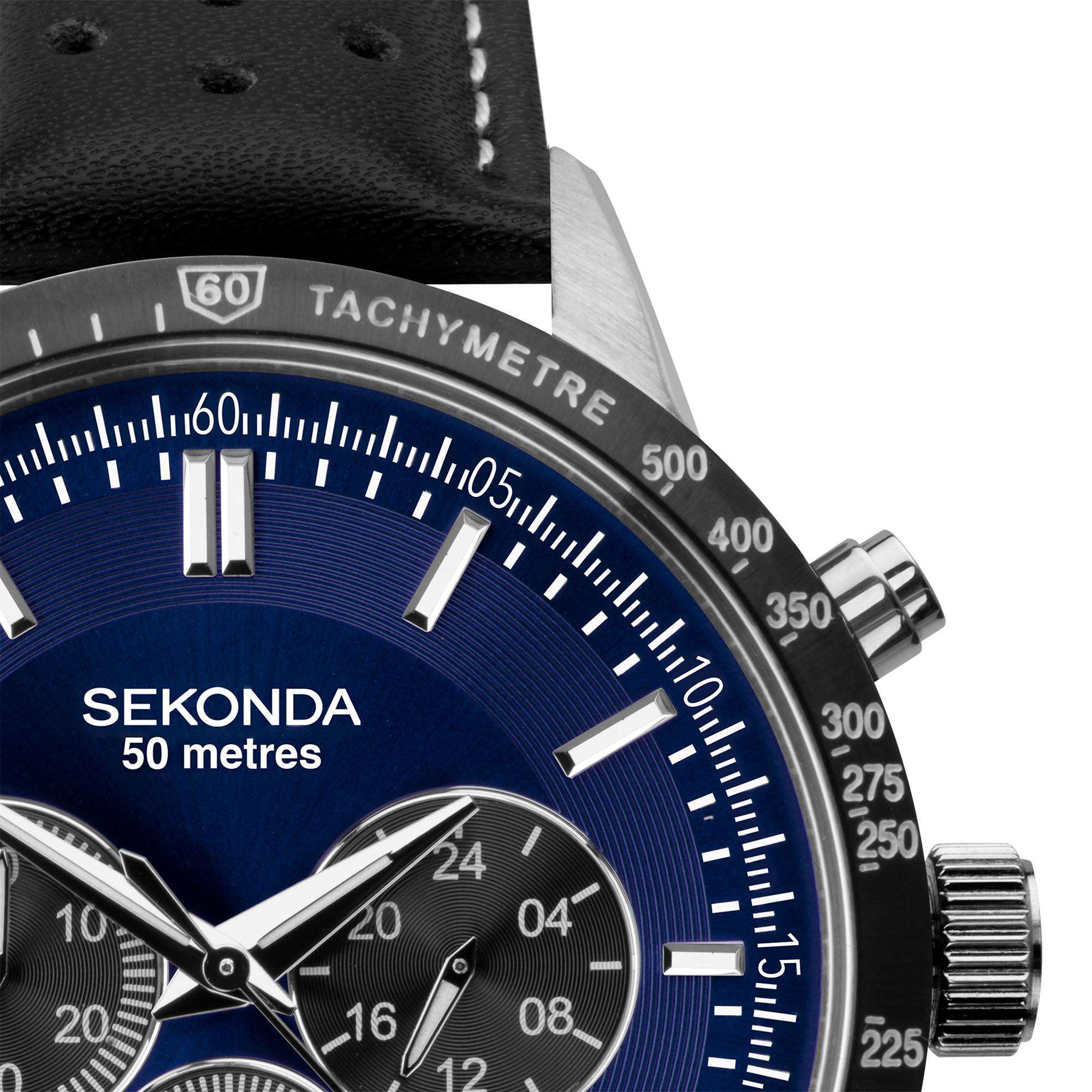 Sekonda Chronograph Quartz Blue Dial Black Strap Men's Watch 1971