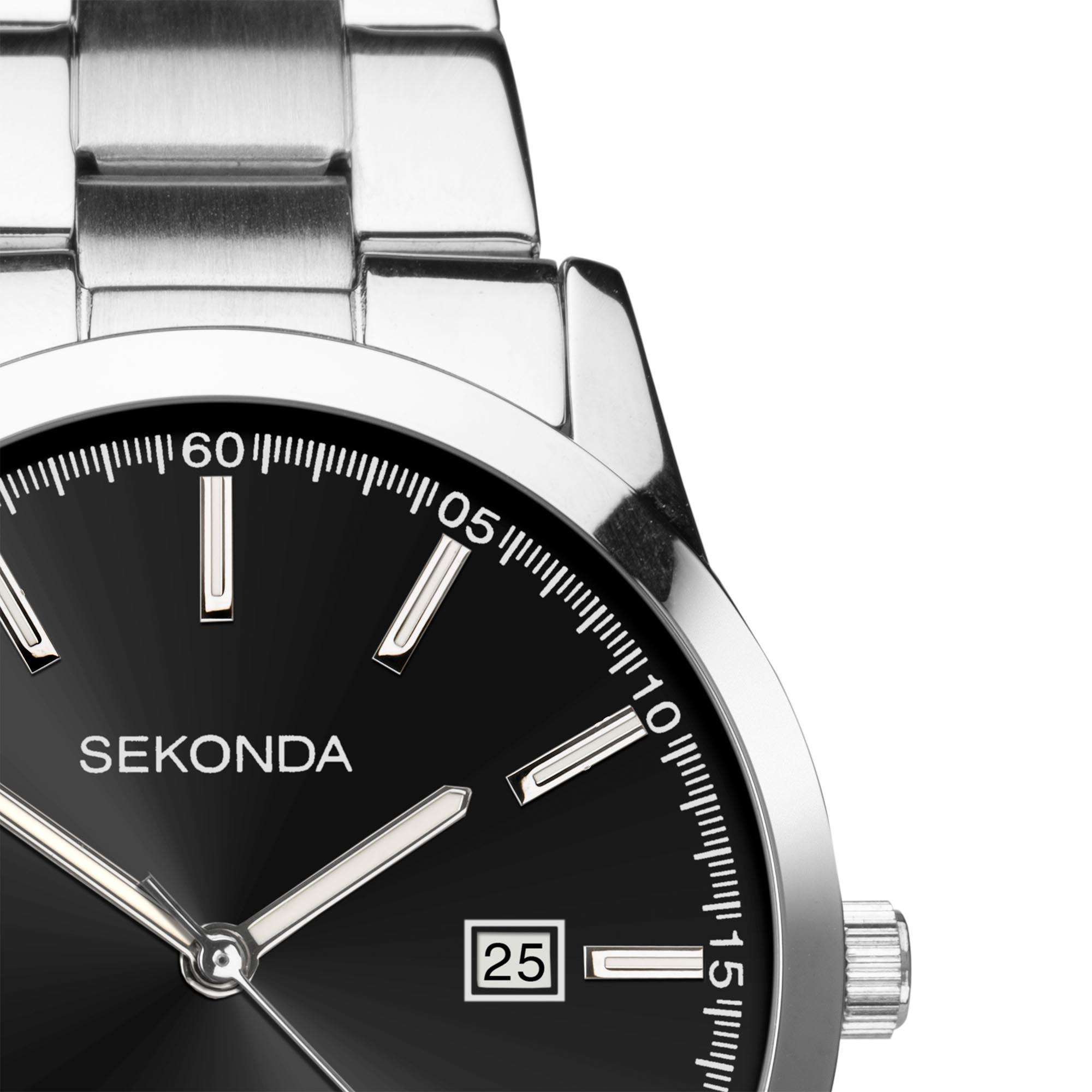 Sekonda Classic Quartz Black Dial Stainless Steel Bracelet Men's Watch 1944