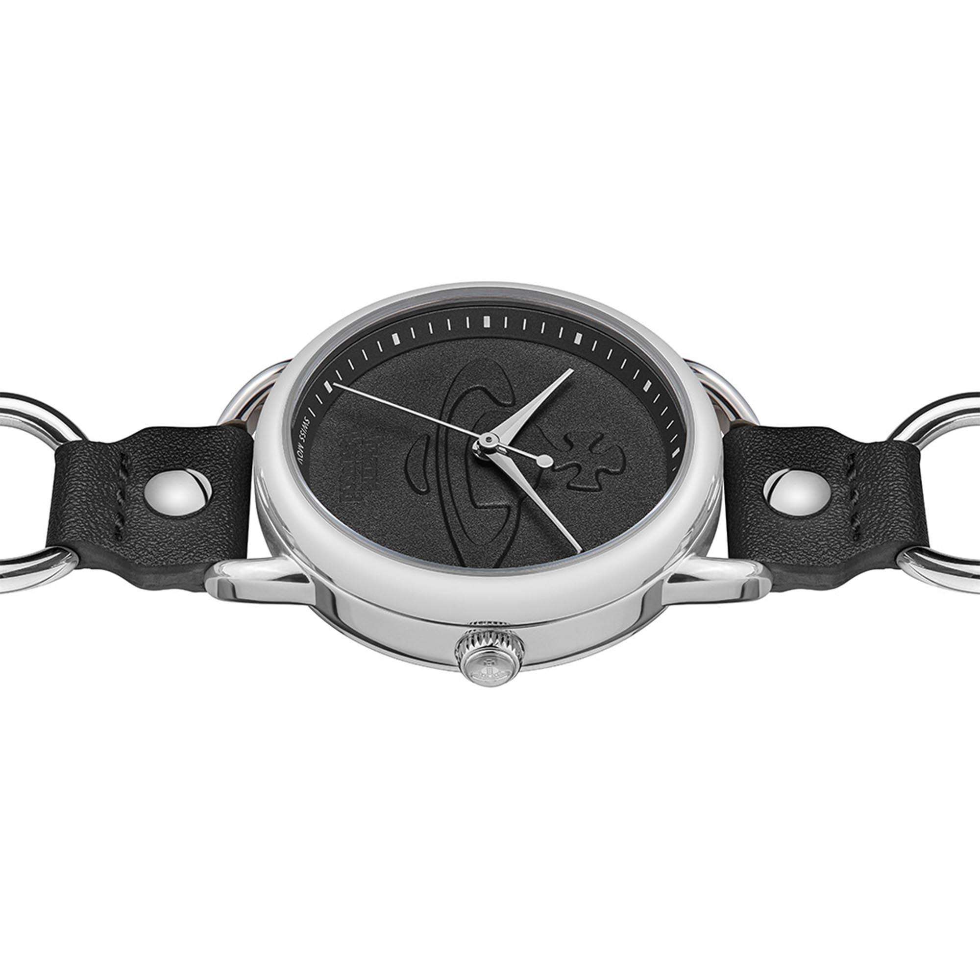 Vivienne Westwood Carnaby Quartz Black Dial Black Leather Strap Ladies Watch VV163BKSL