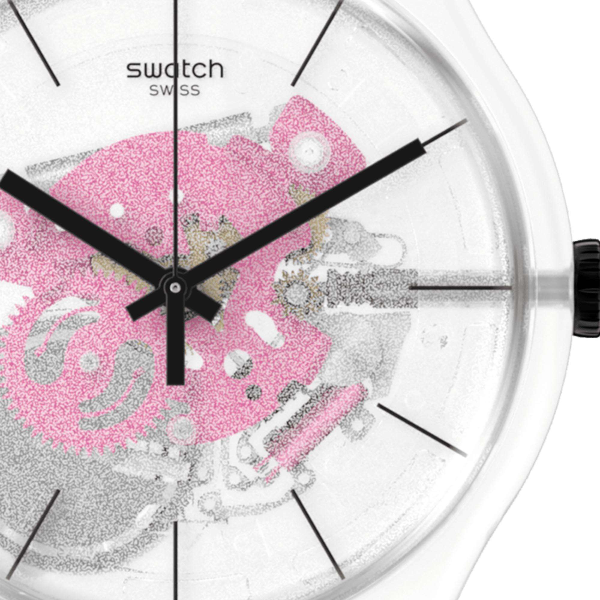 Swatch New Gent Pink Daze Quartz Transparnet Dial Pink Strap Ladies Watch SO29K107