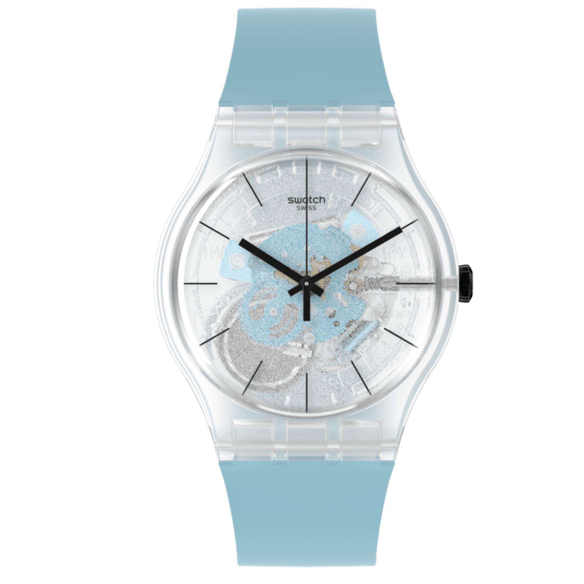 Swatch New Gent Blue Daze Quartz Transparnet Dial Blue Strap Unisex Watch SO29K105