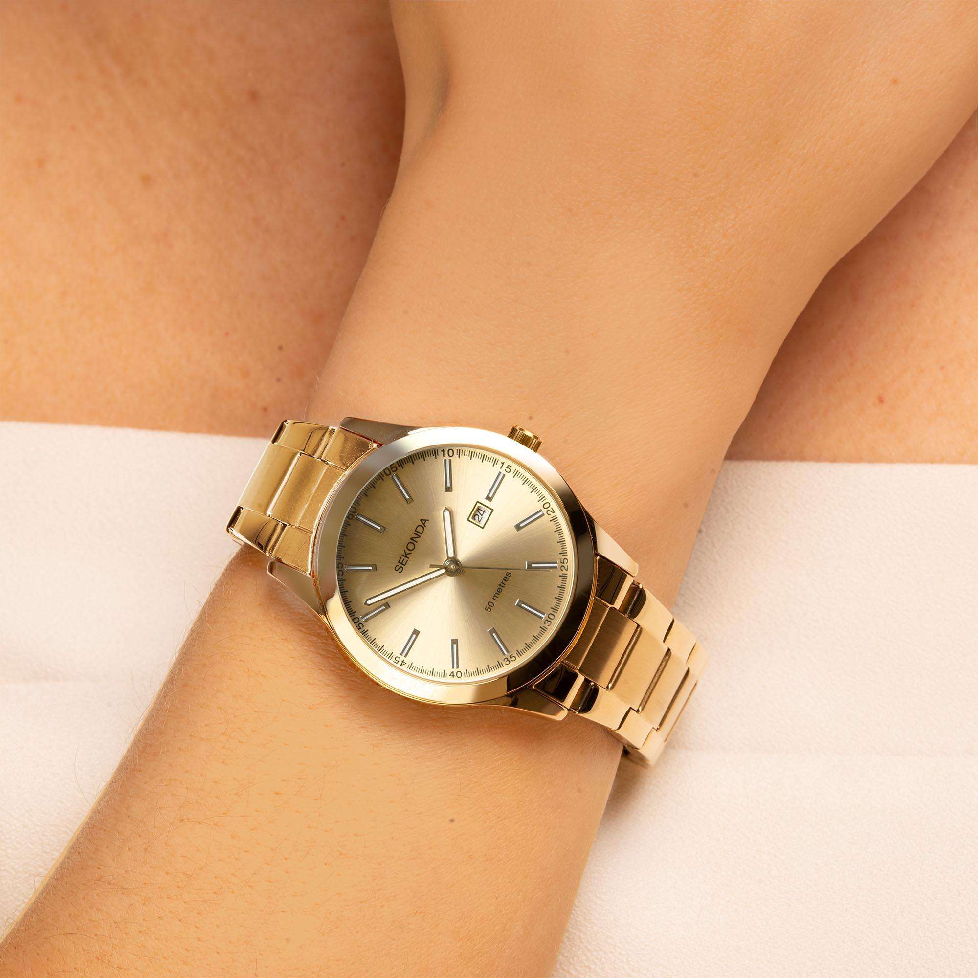 Sekonda Classic Colour Pop Quartz Champagne Dial Gold PVD Stainless Steel Bracelet Ladies Watch 40428