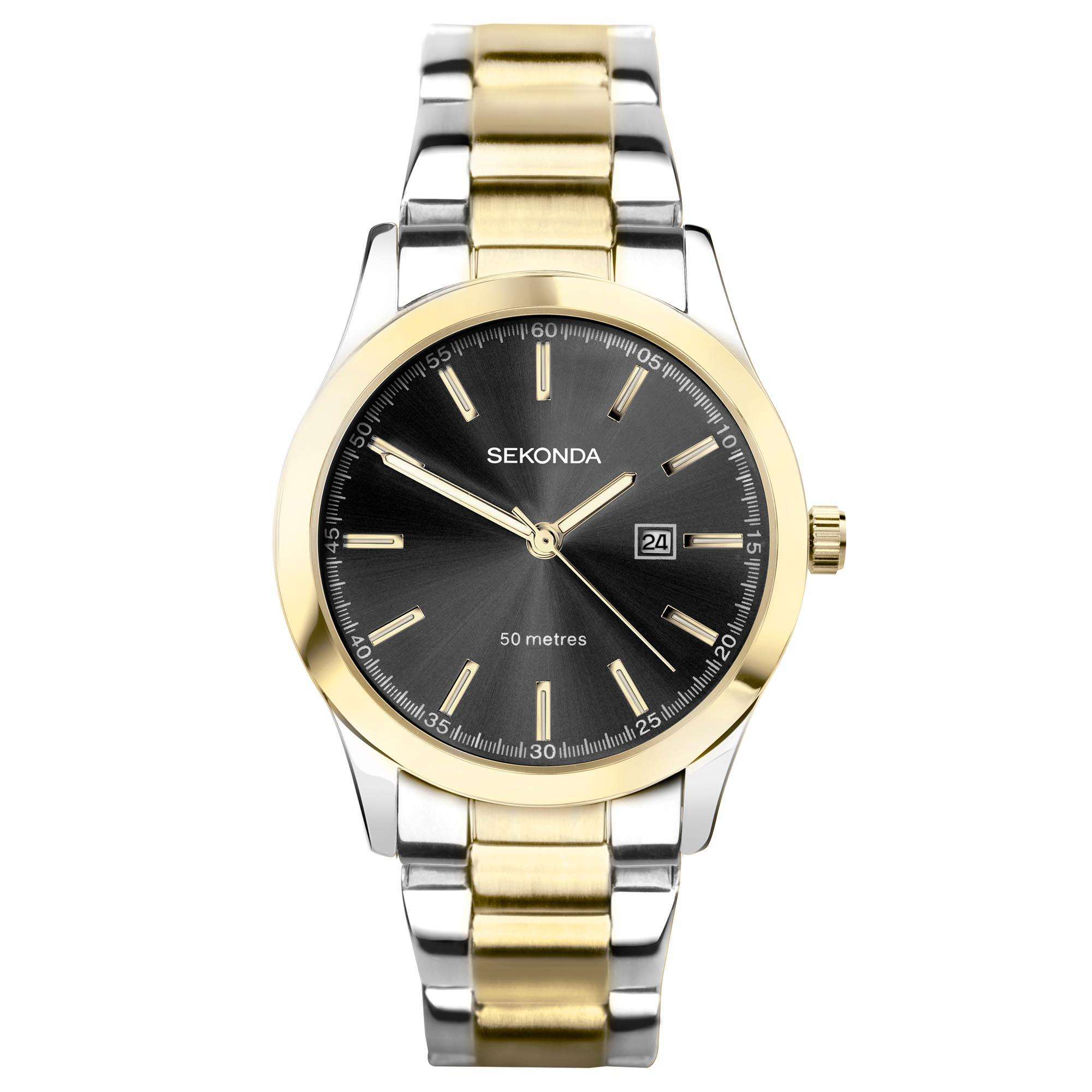 Sekonda Classic Colour Pop Quartz Black Dial Two Tone Stainless Steel Bracelet Ladies Watch 40429