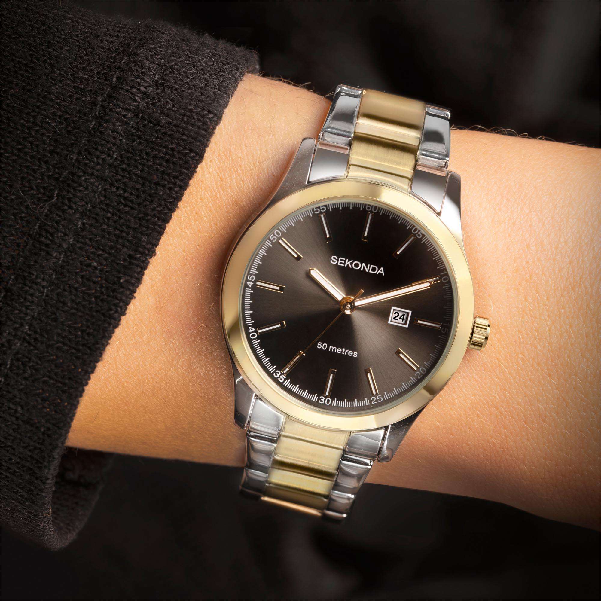 Sekonda Classic Colour Pop Quartz Black Dial Two Tone Stainless Steel Bracelet Ladies Watch 40429