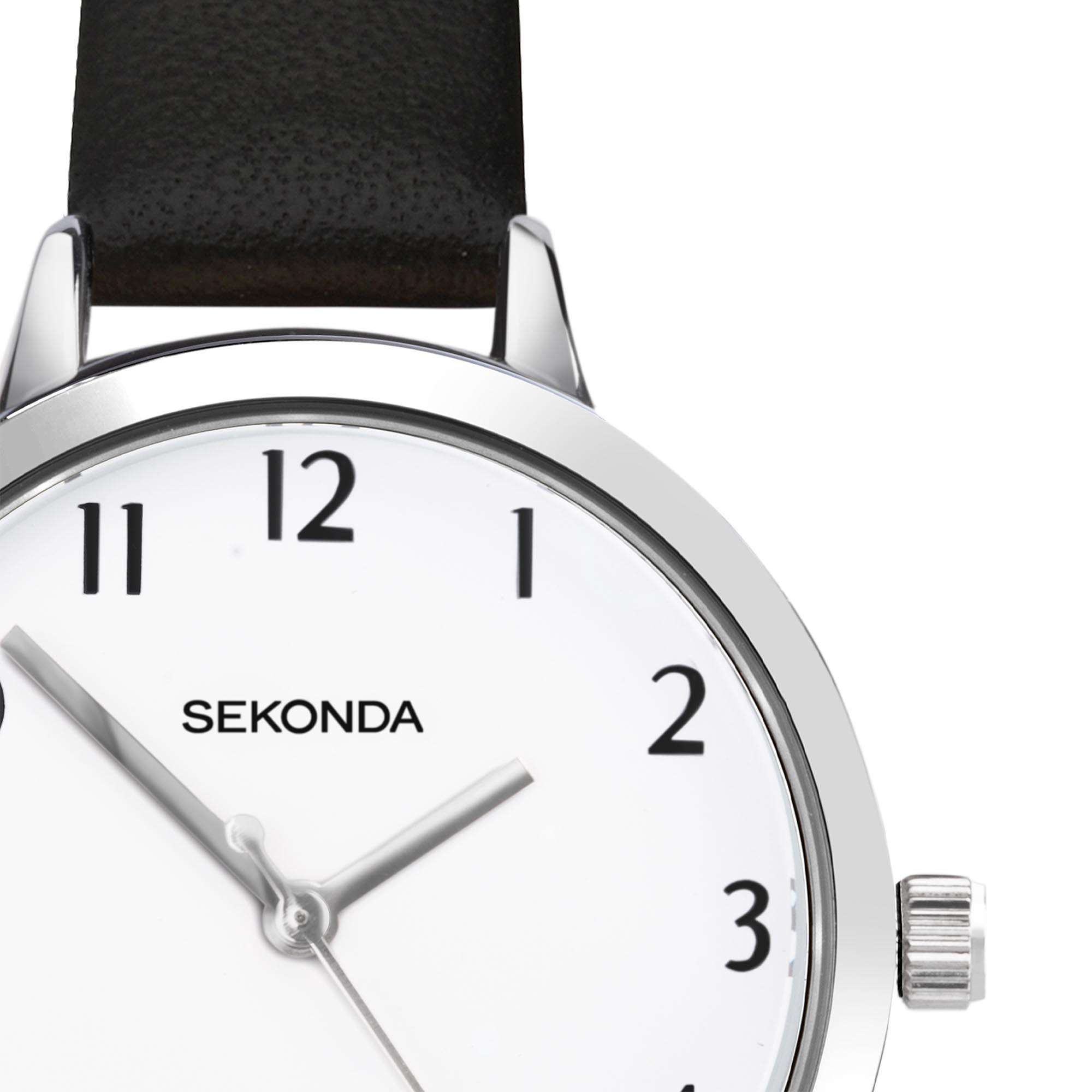 Sekonda Classic Quartz White Dial Black Leather Strap Ladies Watch 40090