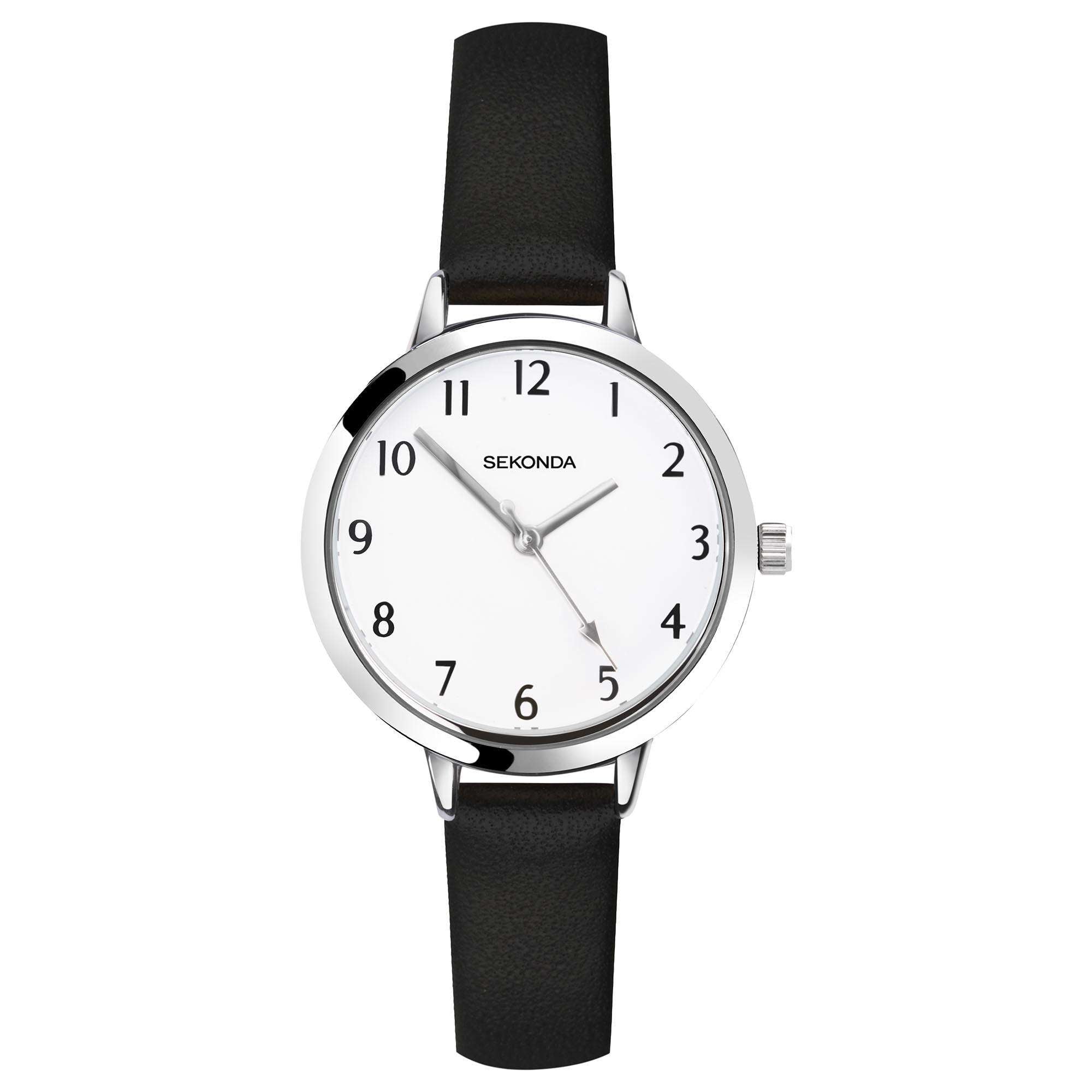 Sekonda Classic Quartz White Dial Black Leather Strap Ladies Watch 40090