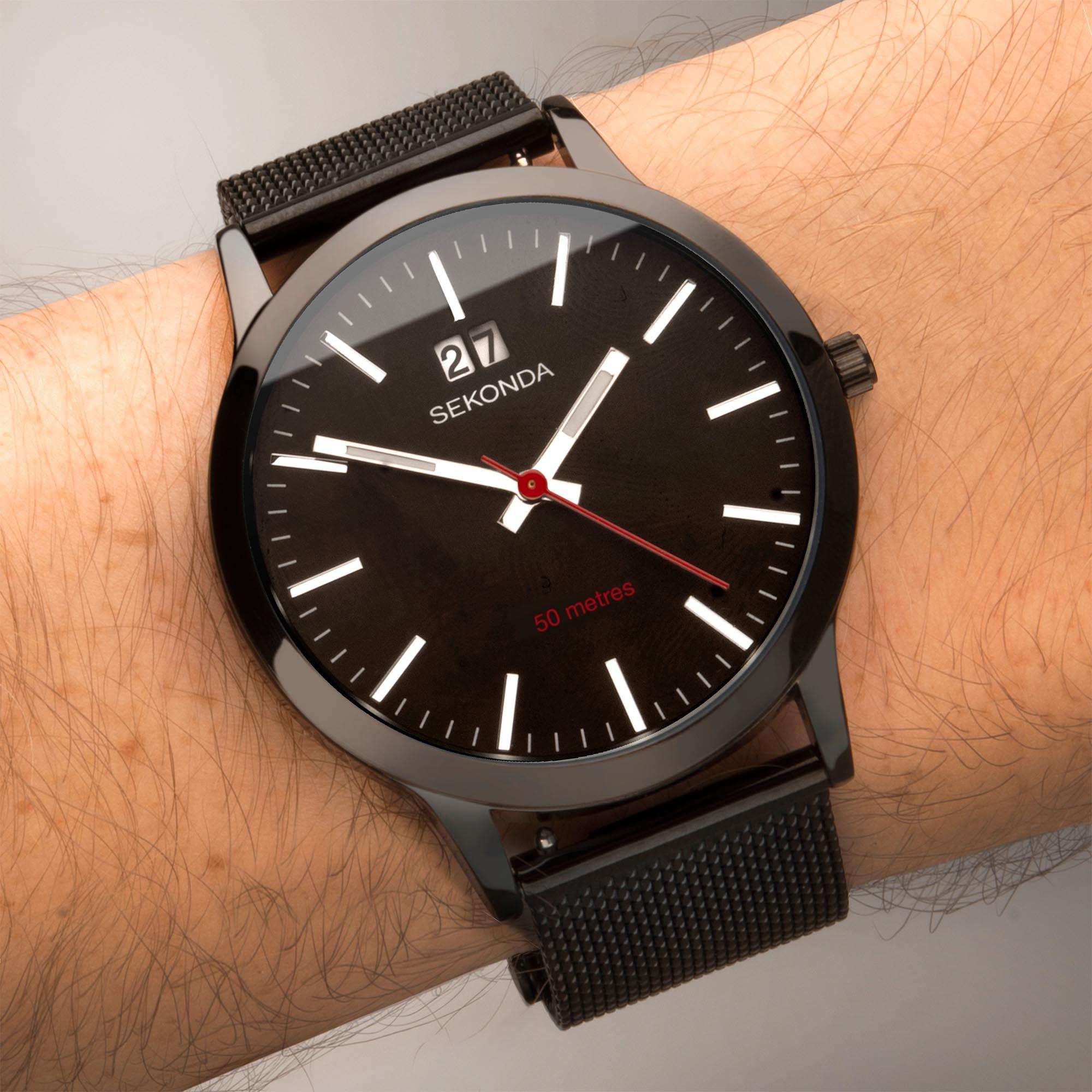 Sekonda Classic Quartz Black Dial Black Milanese Bracelet Unisex Watch 1942