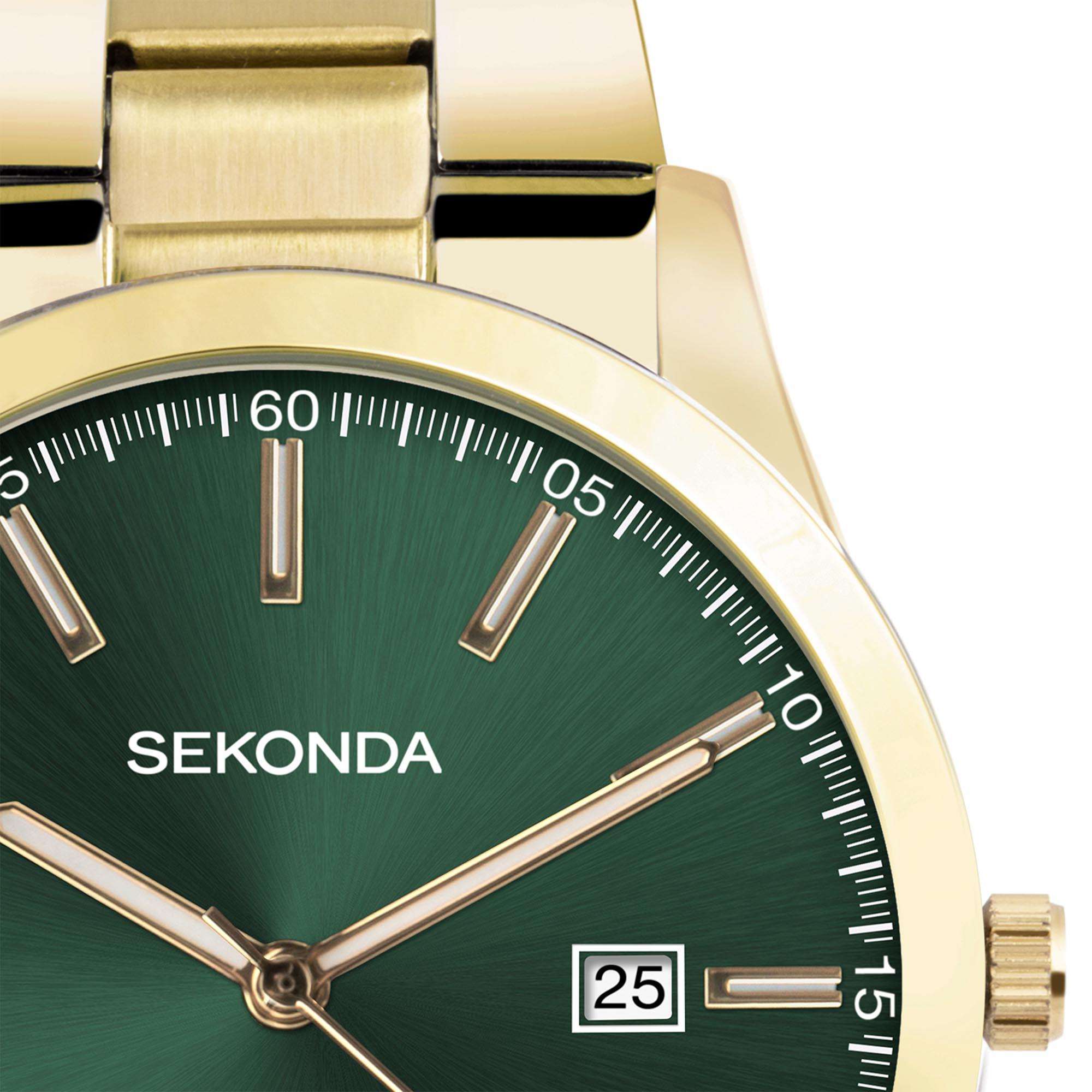 Sekonda Classic Quartz Green Dial Gold Coloured Stainless Steel Men's Watch 1996