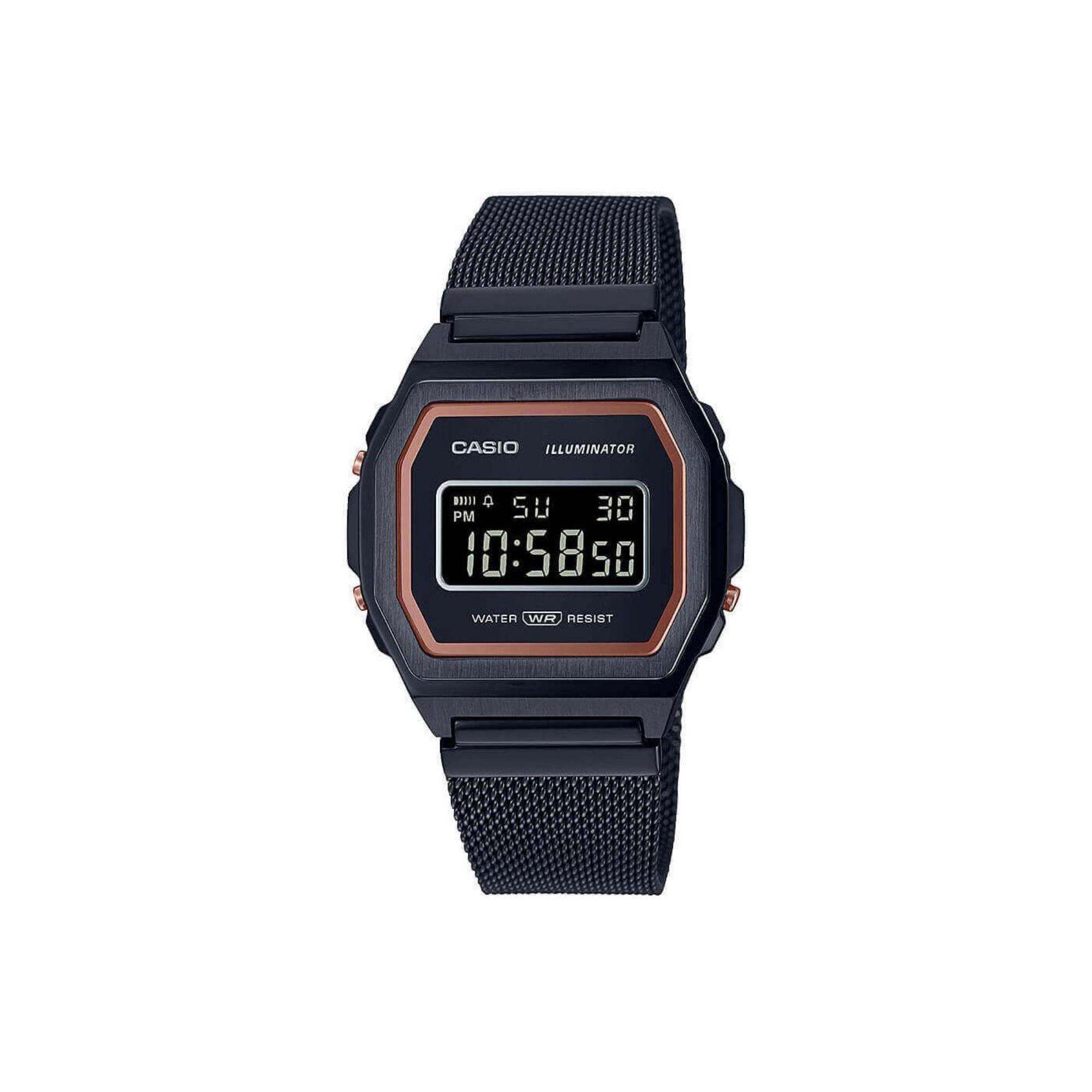 Casio Collection Vintage Digital Black Dial Black Milanese Watch A1000MB-1BEF