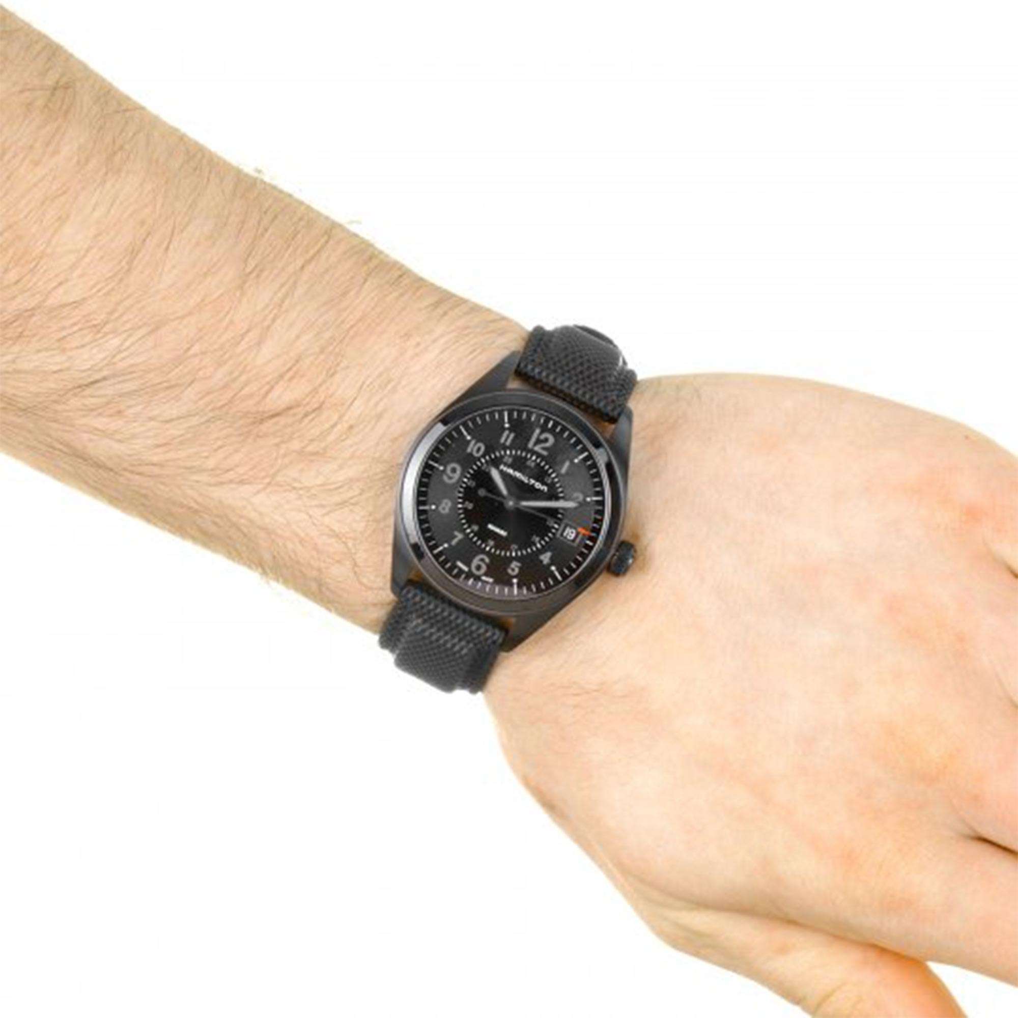 Hamilton Khaki Field Quartz Black PVD Synthetic Black Dial Men's Watch H68401735