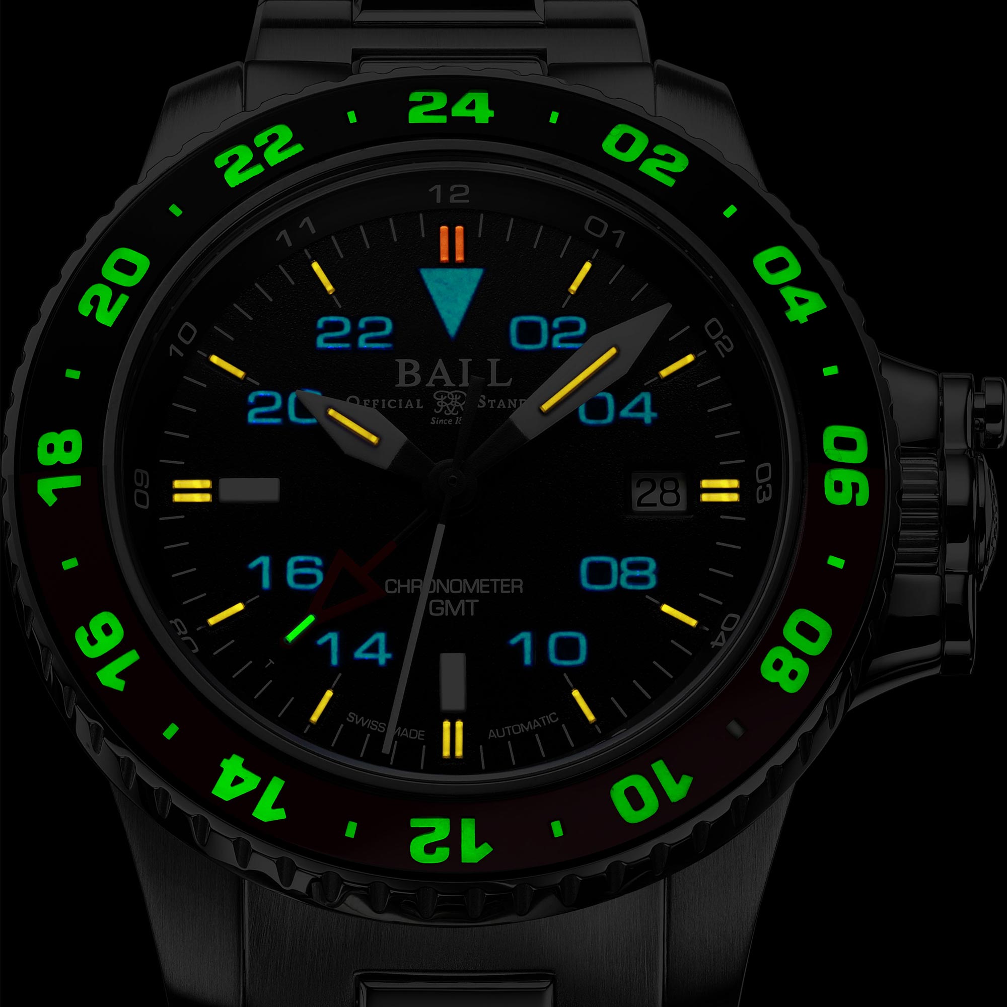 BALL AeroGMT II Automatic Black Dial Silver Stainless Steel Bracelet Men's Watch DG2018C-S3C-BK