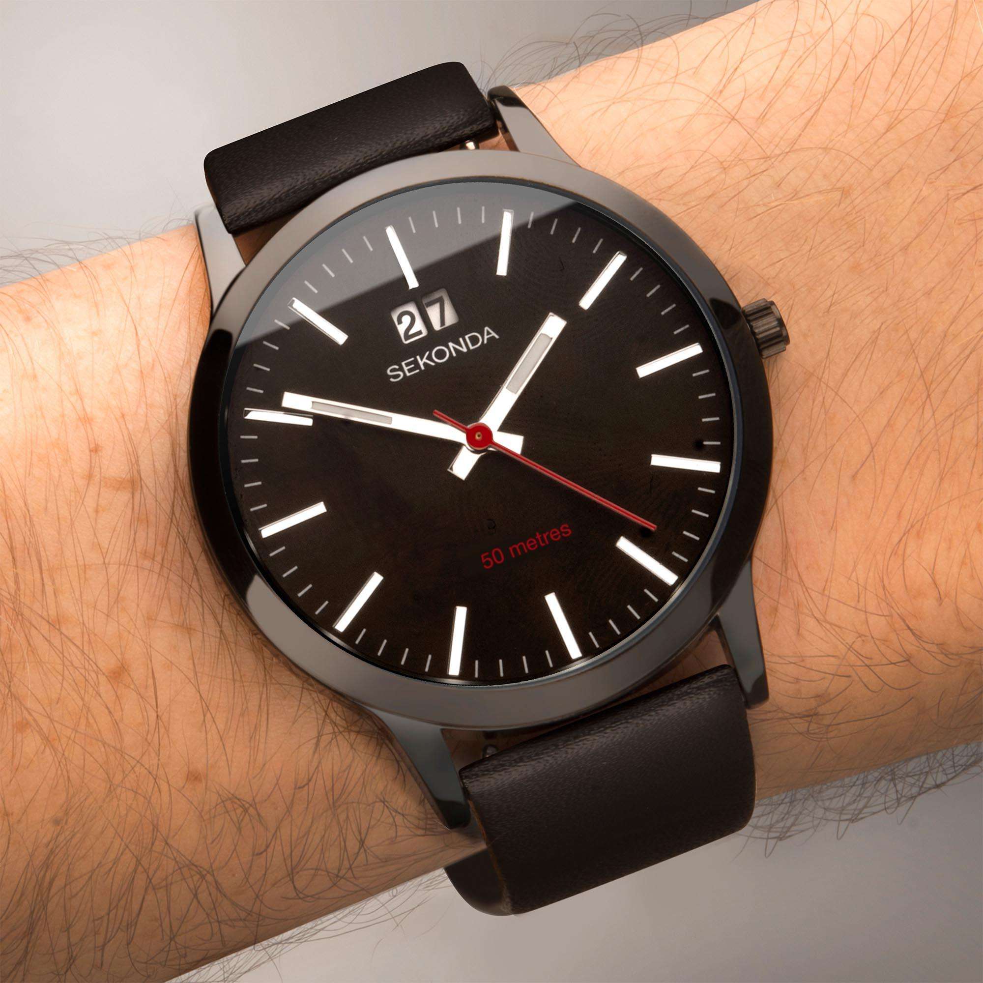 Sekonda Classic Quartz Black Dial Leather Strap Watch 1941