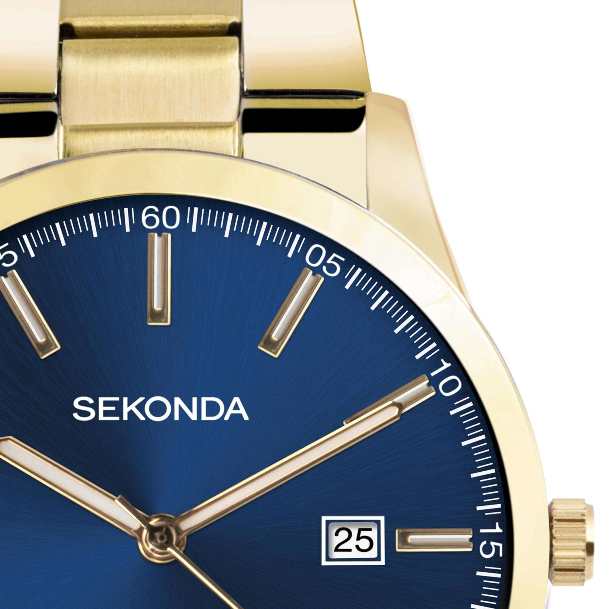 Sekonda Colour Pop Quartz Blue Dial Gold PVD Stainless Steel Bracelet Men's Watch 30007