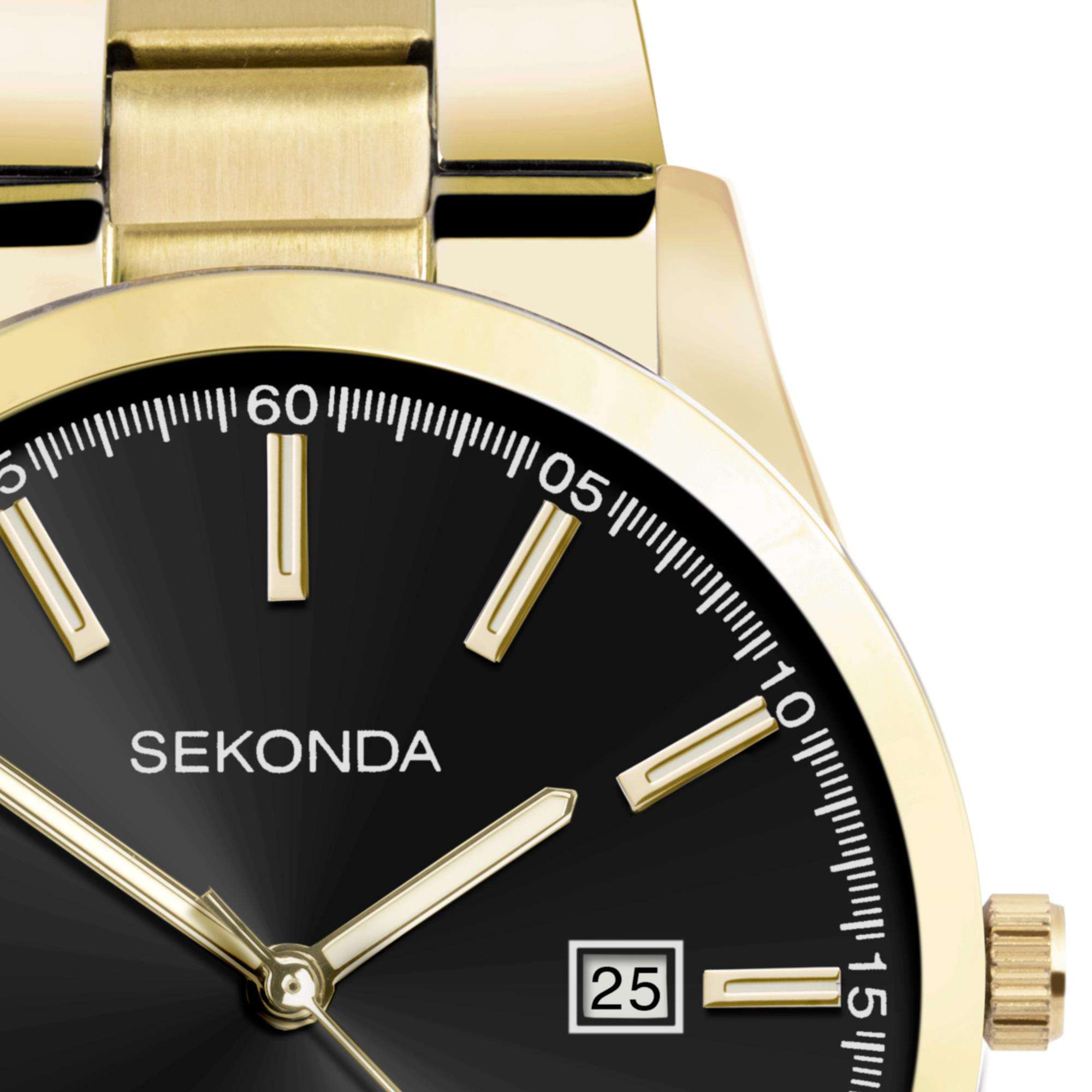 Sekonda Colour Pop Quartz Black Dial Gold PVD Stainless Steel Bracelet Men's Watch 30008