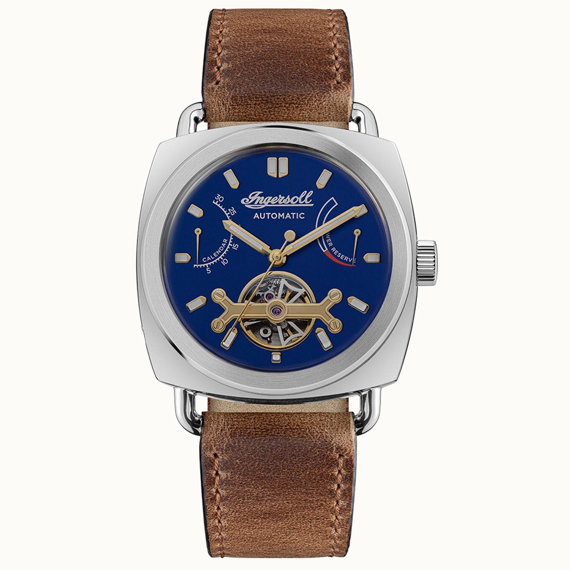 Ingersoll The Nashville Automatic Blue Dial Brown Leather Strap Men's Watch I13001
