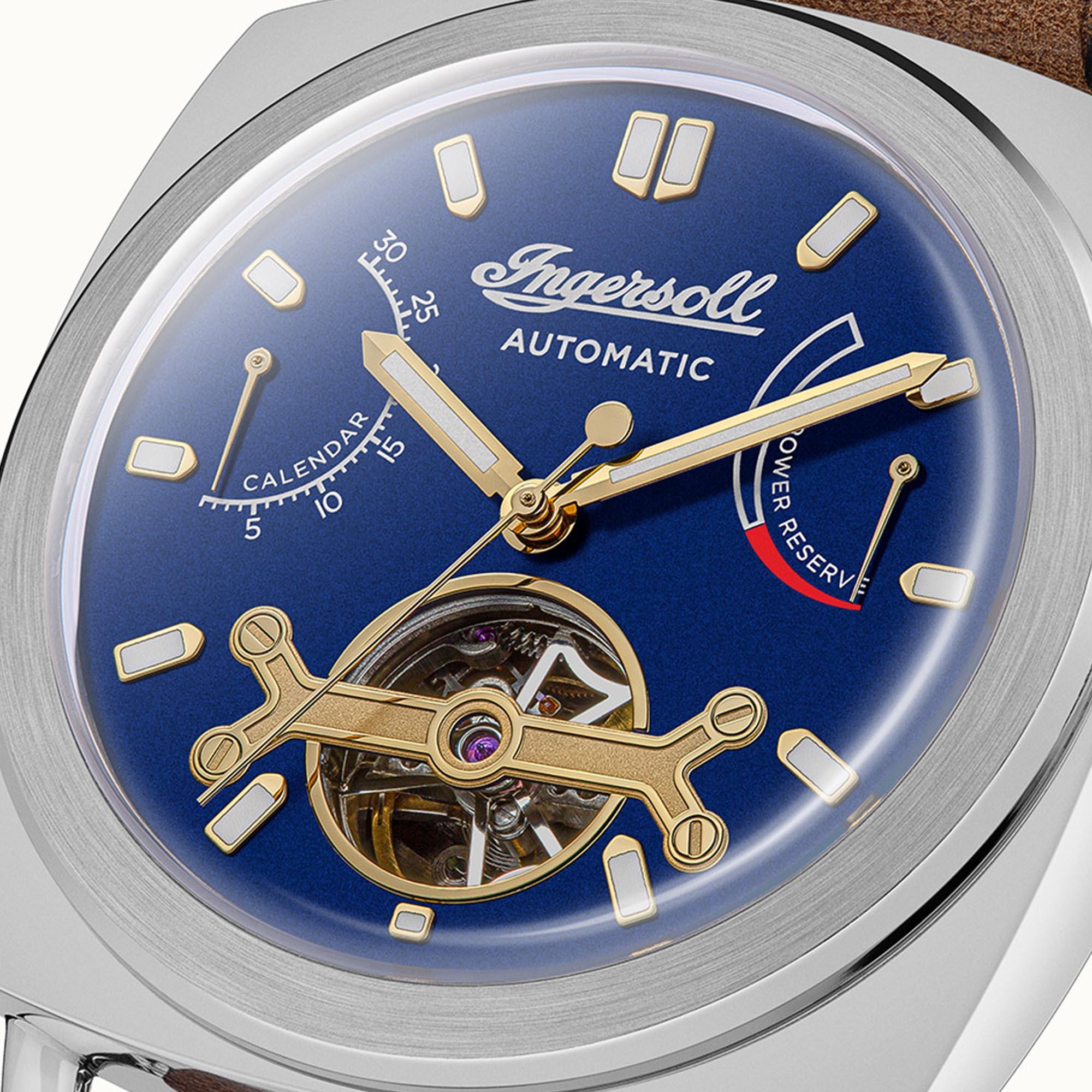 Ingersoll The Nashville Automatic Blue Dial Brown Leather Strap Men's Watch I13001