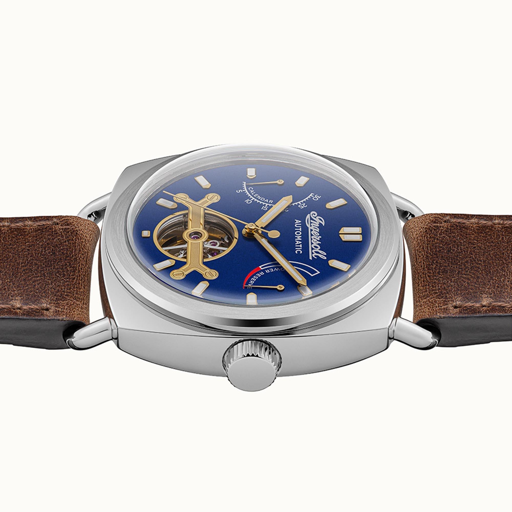 Ingersoll The Nashville Automatic Blue Dial Brown Leather Strap Men's Watch I13001
