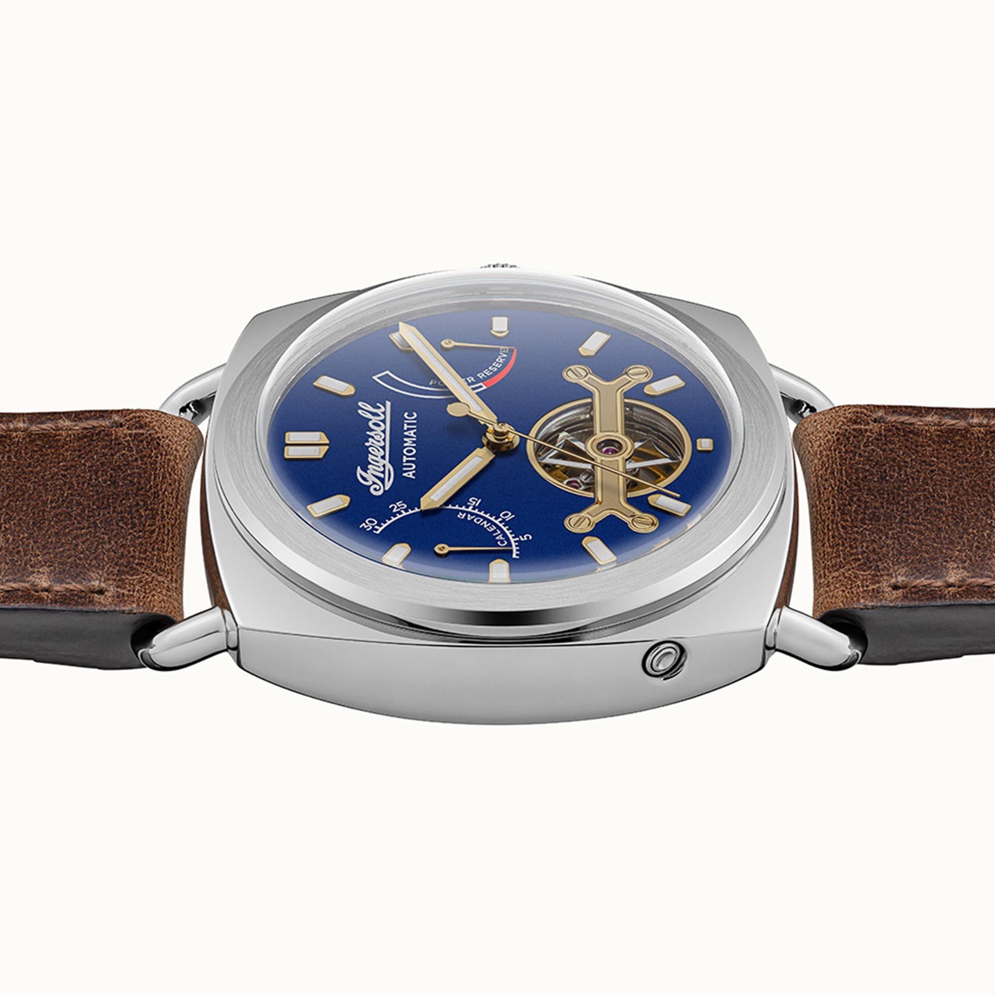 Ingersoll The Nashville Automatic Blue Dial Brown Leather Strap Men's Watch I13001