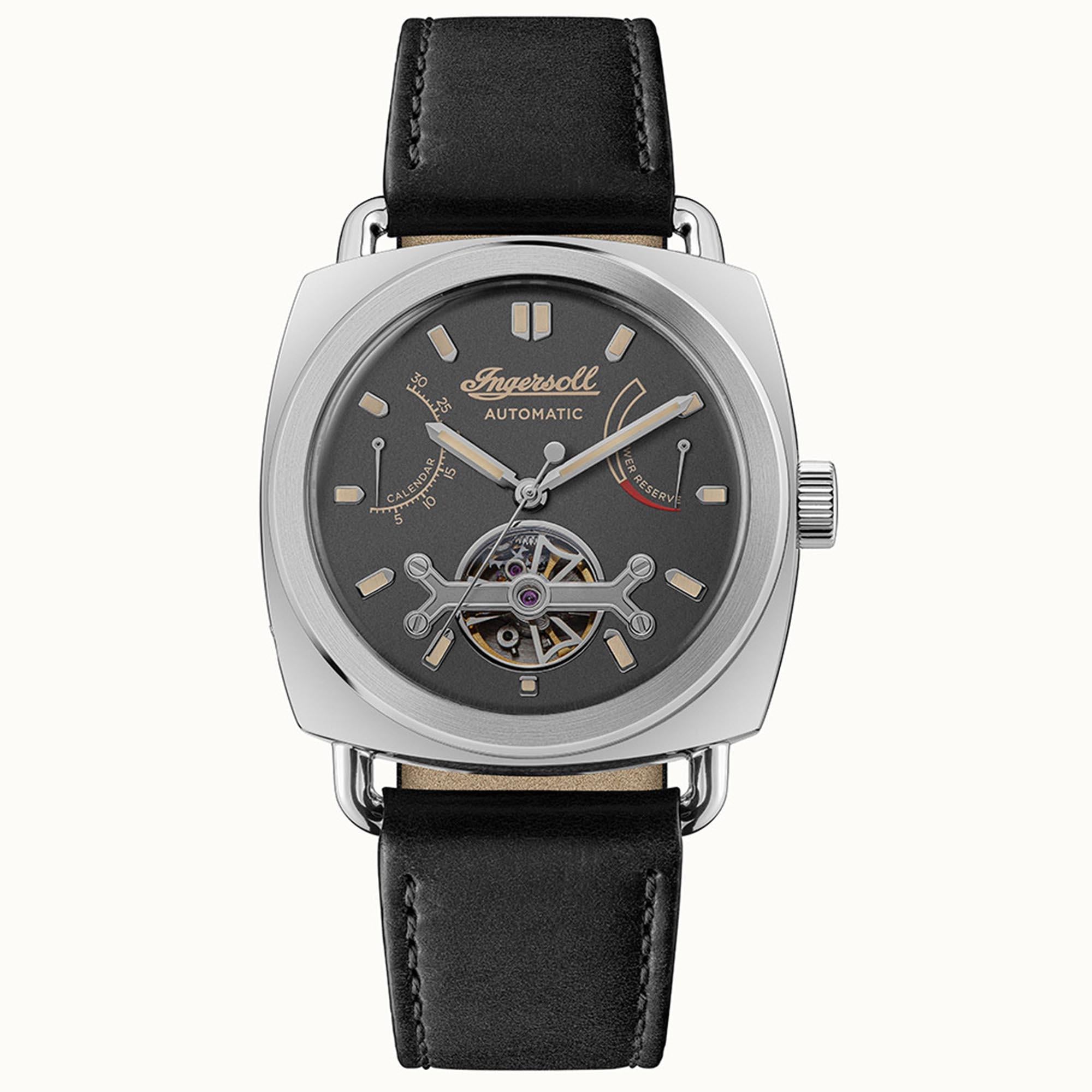 Ingersoll ‘The Nashville’ Automatic Grey Dial Black Leather Strap Men's Watch I13002