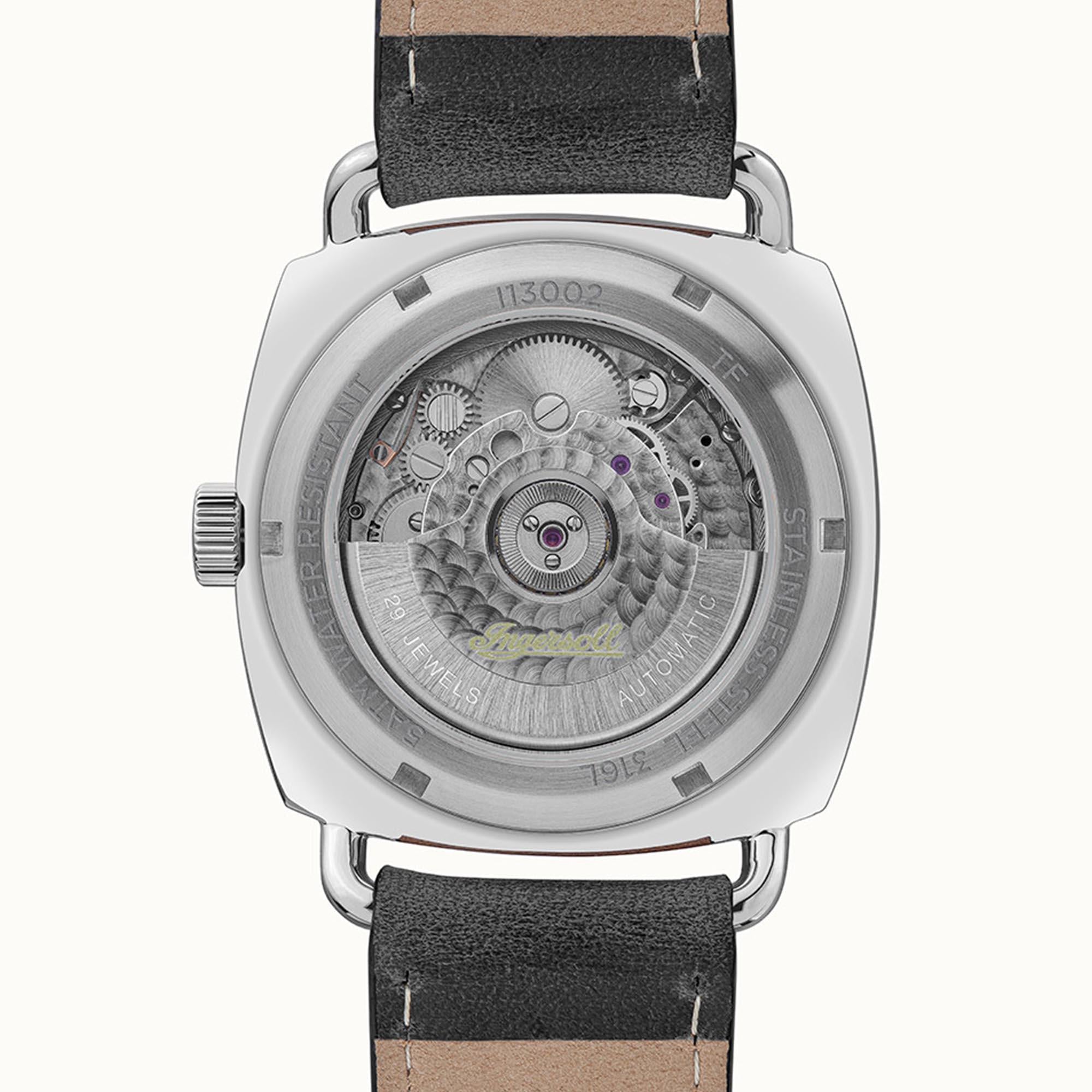 Ingersoll ‘The Nashville’ Automatic Grey Dial Black Leather Strap Men's Watch I13002