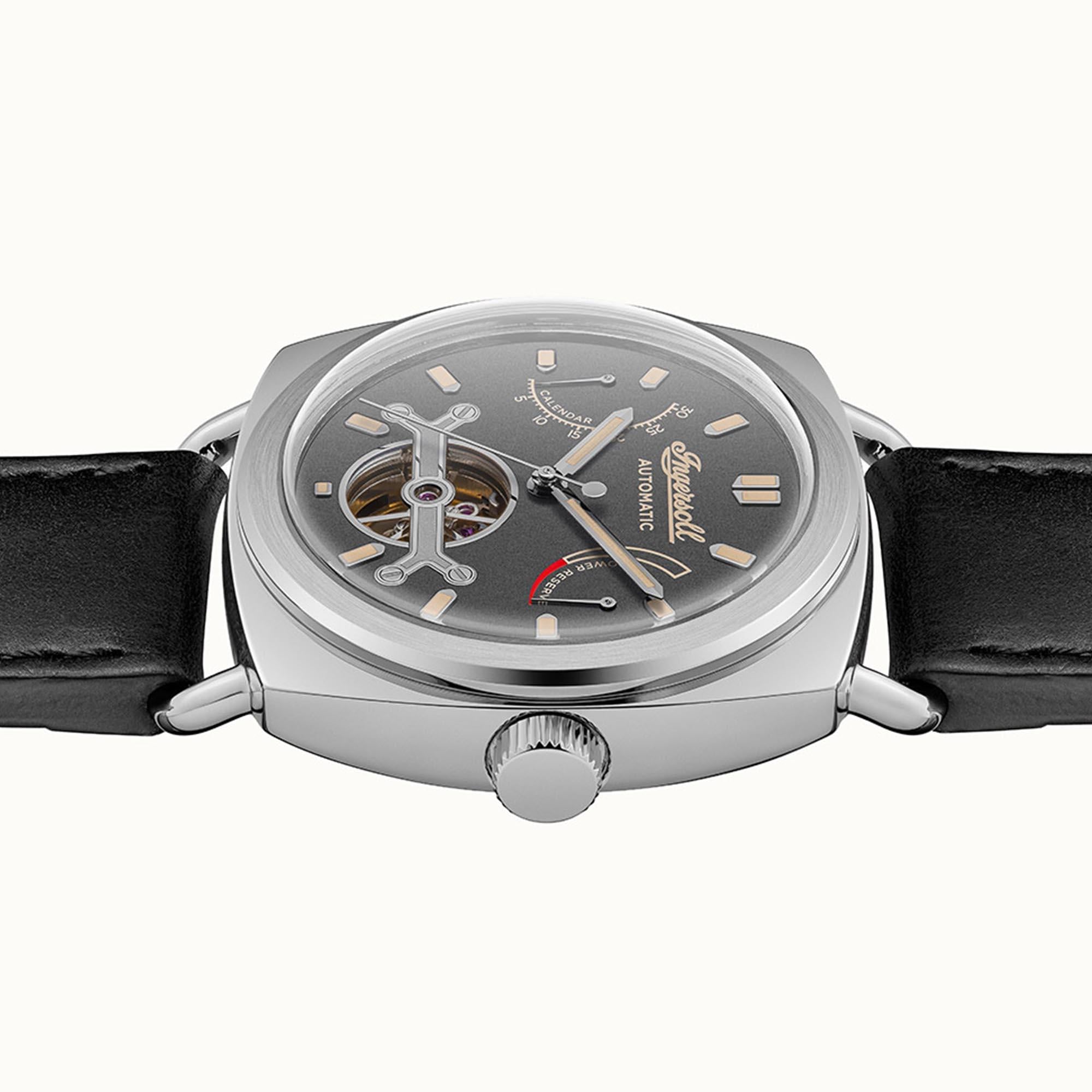 Ingersoll ‘The Nashville’ Automatic Grey Dial Black Leather Strap Men's Watch I13002