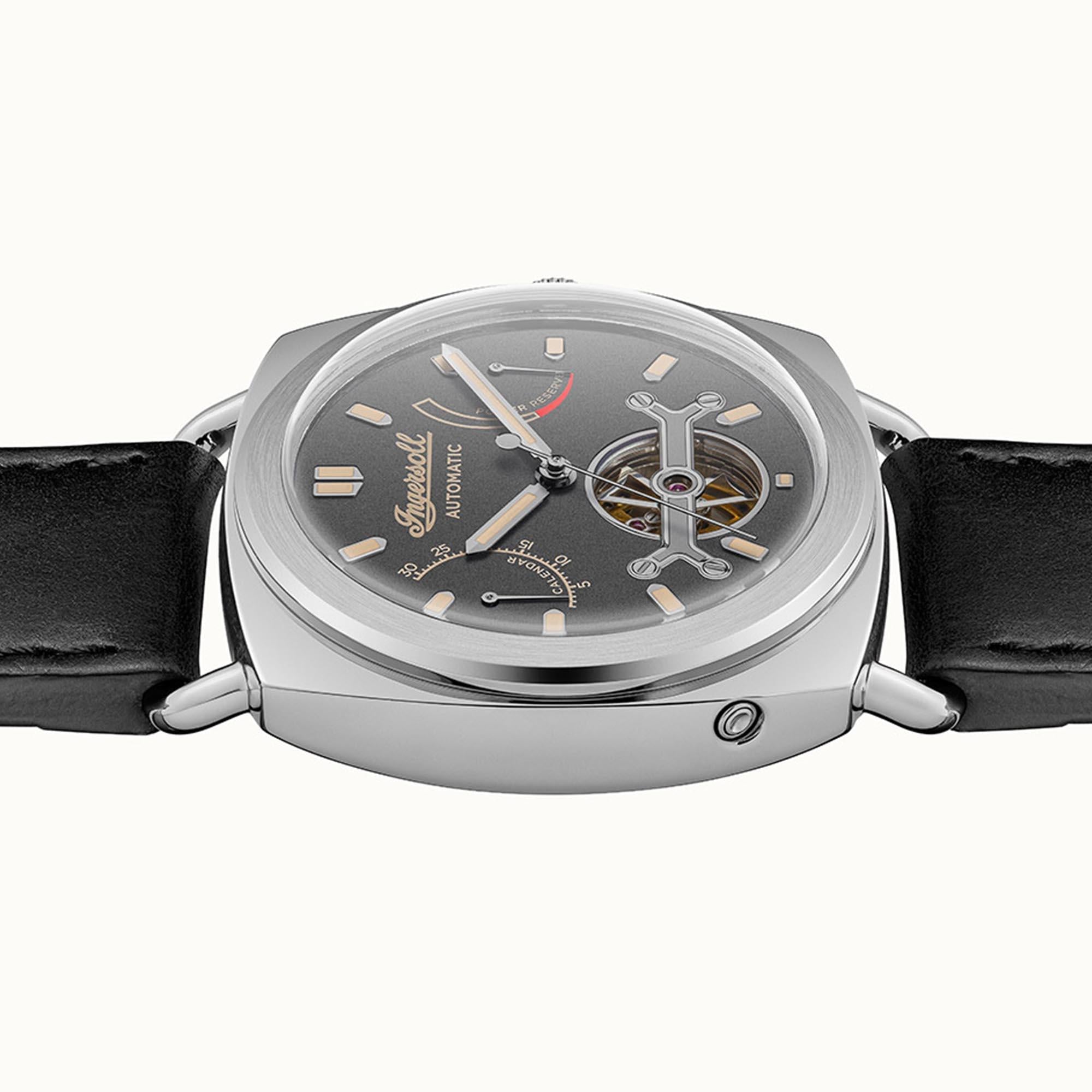 Ingersoll ‘The Nashville’ Automatic Grey Dial Black Leather Strap Men's Watch I13002