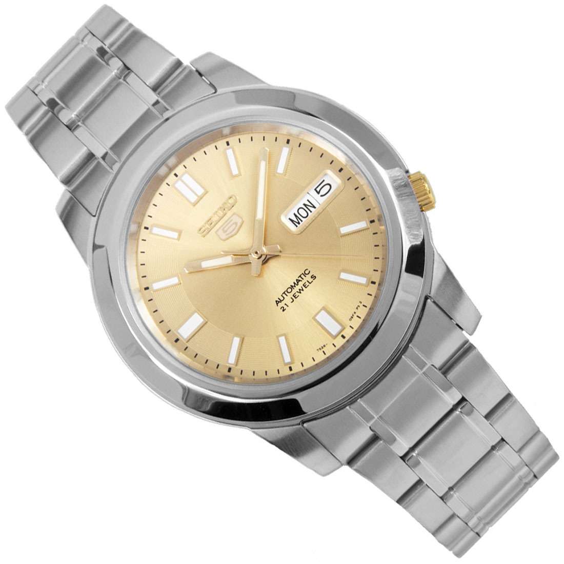 Seiko 5 Automatic Gold Dial Silver Stainless Steel Men's Watch SNKK13K1