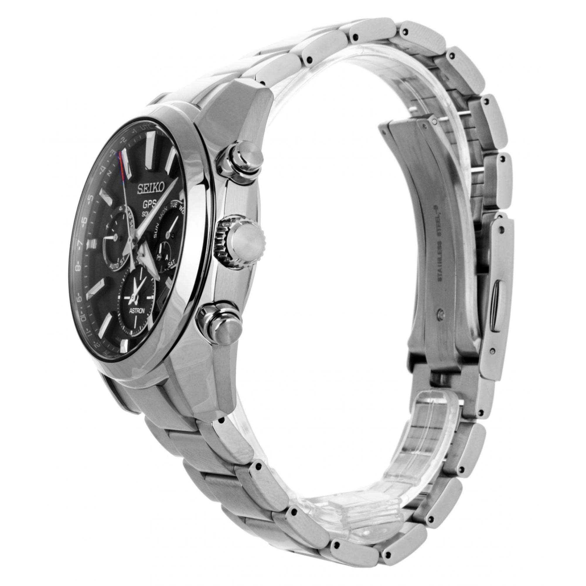 Seiko Astron Quartz Black Dial Stainless Steel Bracelet GPS Solar Satellite Men's Watch SSH021J1