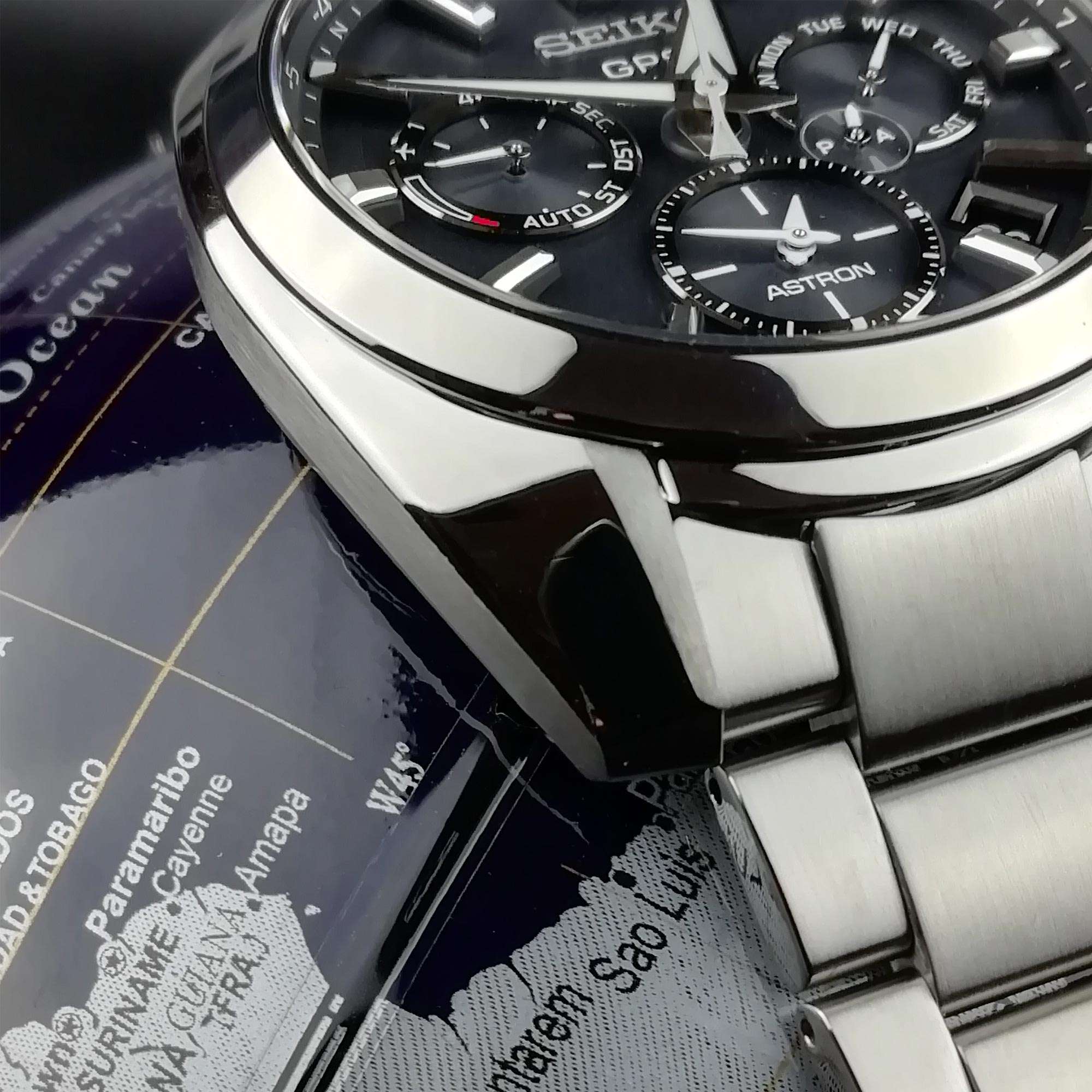 Seiko Astron Quartz Black Dial Stainless Steel Bracelet GPS Solar Satellite Men's Watch SSH021J1