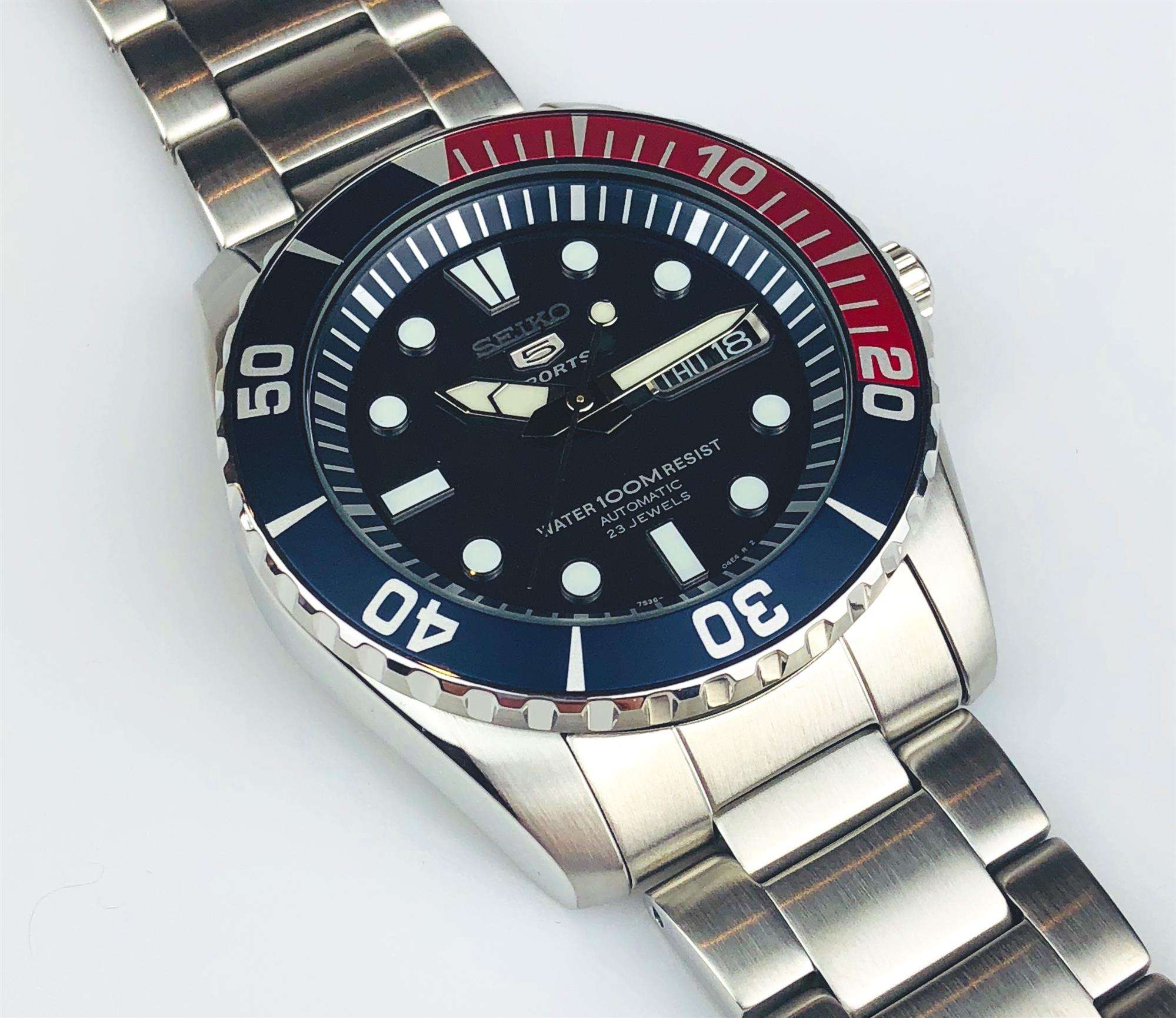 Seiko 5 Sports Automatic Sea Urchin Pepsi Dial Men's Watch SNZF15K1