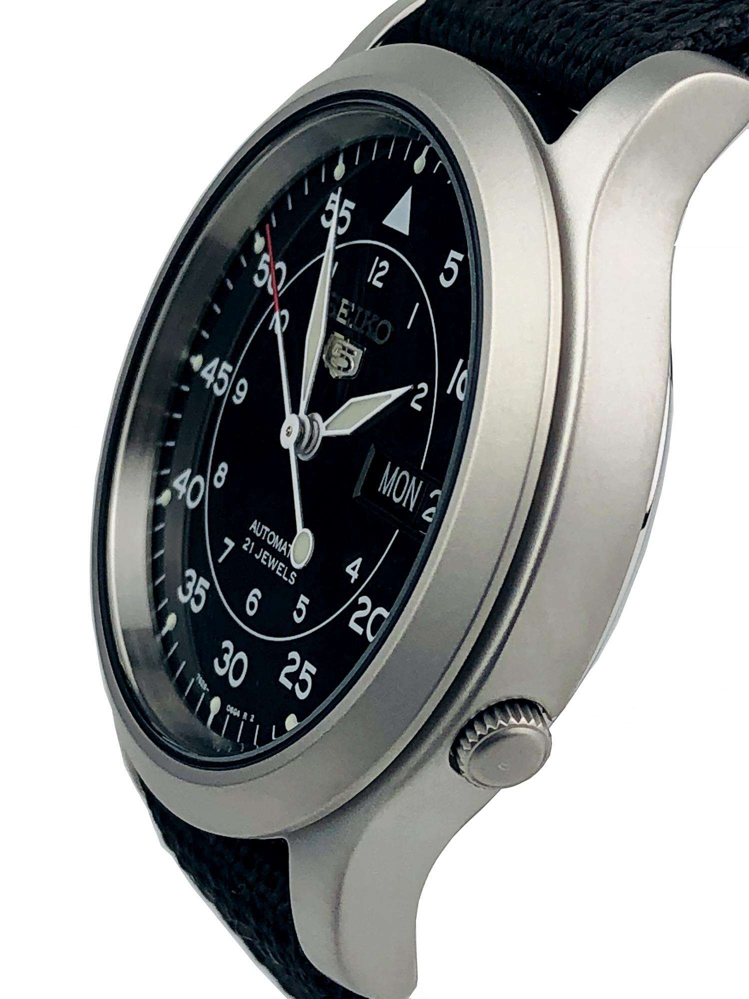 Seiko 5 Automatic Black Dial Black NATO Fabric Strap Men's Watch SNK809K2
