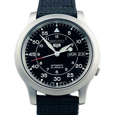 Seiko 5 Automatic Black Dial Black NATO Fabric Strap Men's Watch SNK809K2