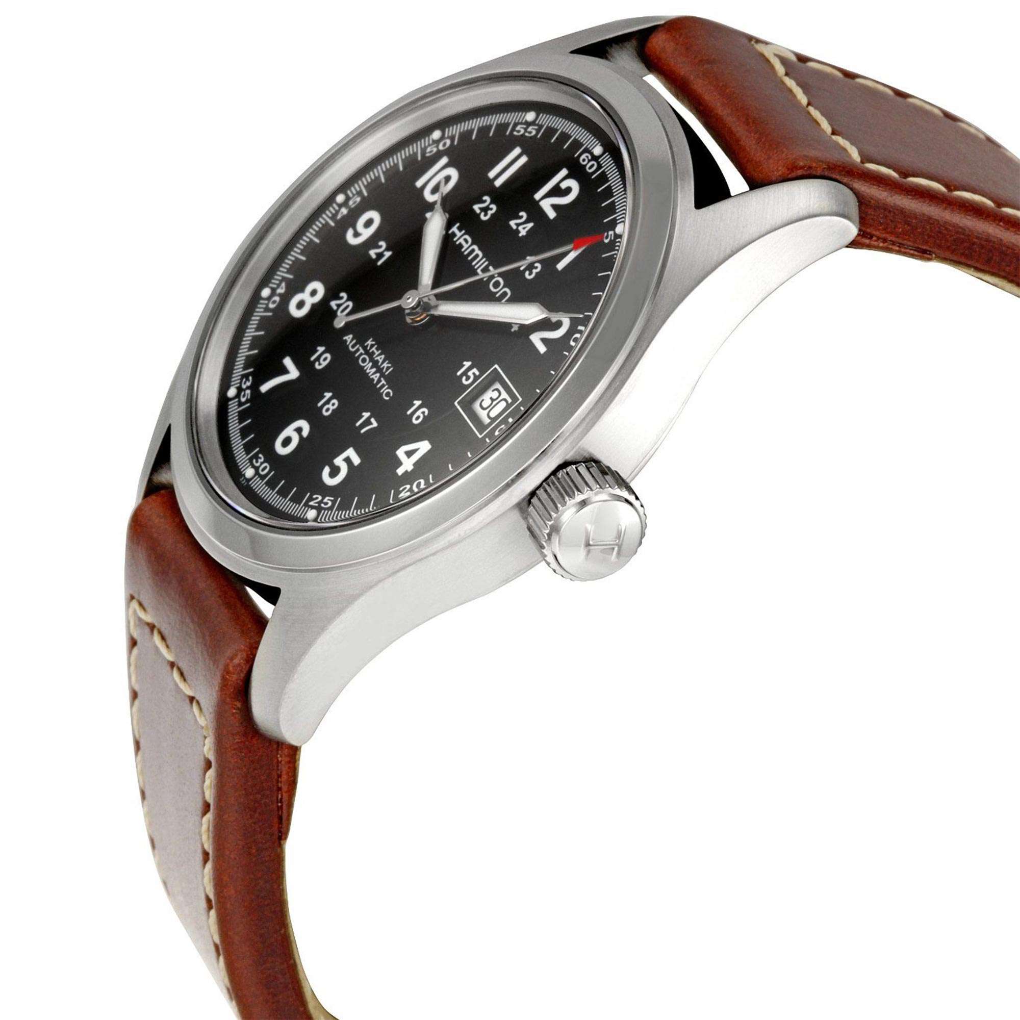 Hamilton Khaki Field Automatic Black Dial Brown Leather Strap Men's Watch H70455533