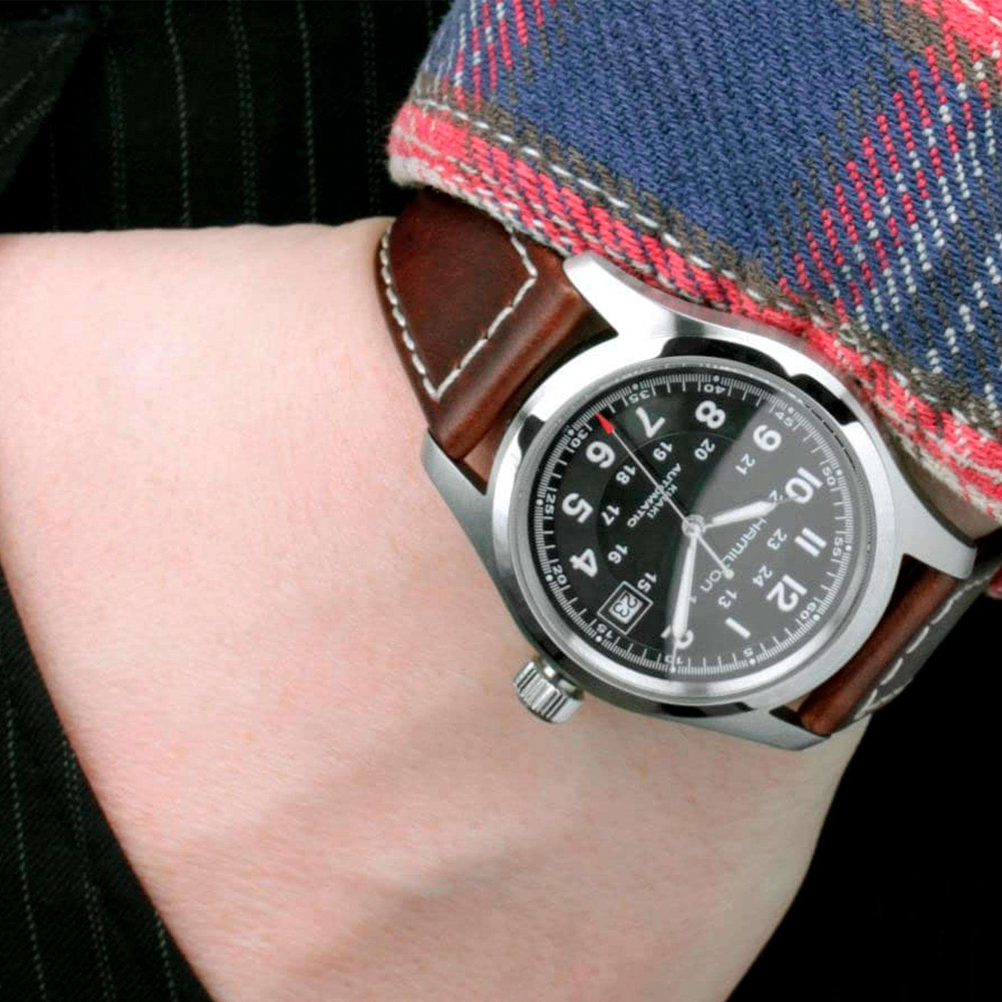 Hamilton Khaki Field Automatic Black Dial Brown Leather Strap Men's Watch H70455533