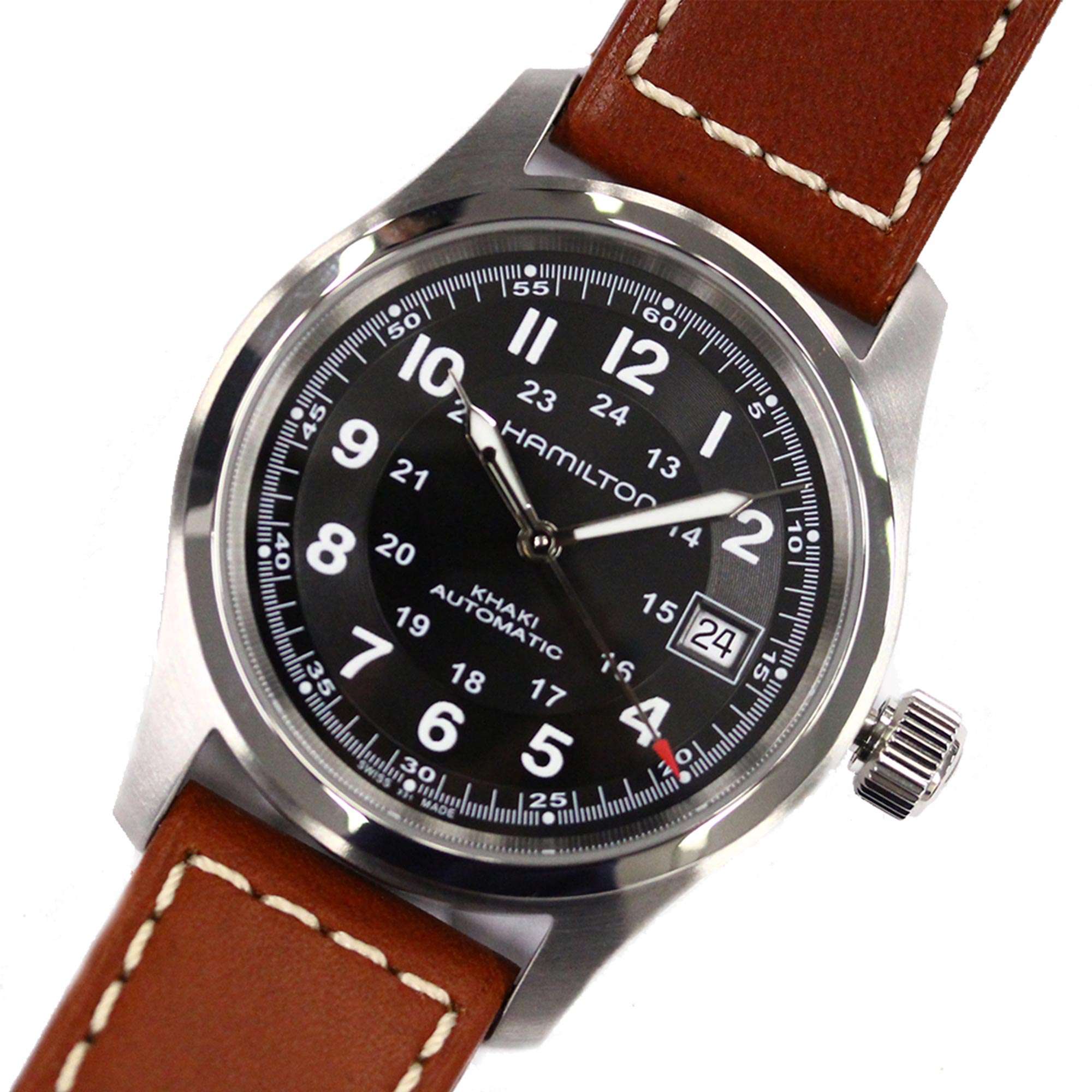 Hamilton Khaki Field Automatic Black Dial Brown Leather Strap Men's Watch H70455533