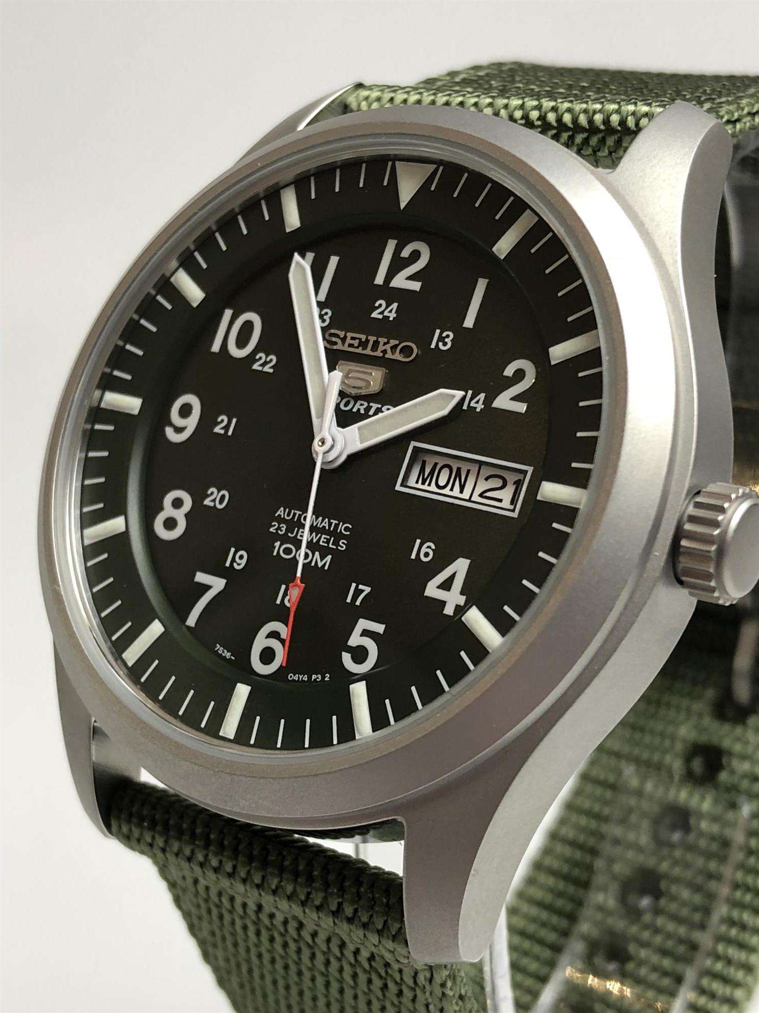 Seiko 5 Sports Automatic Green Dial Green NATO Style Strap Men's Watch SNZG09K1