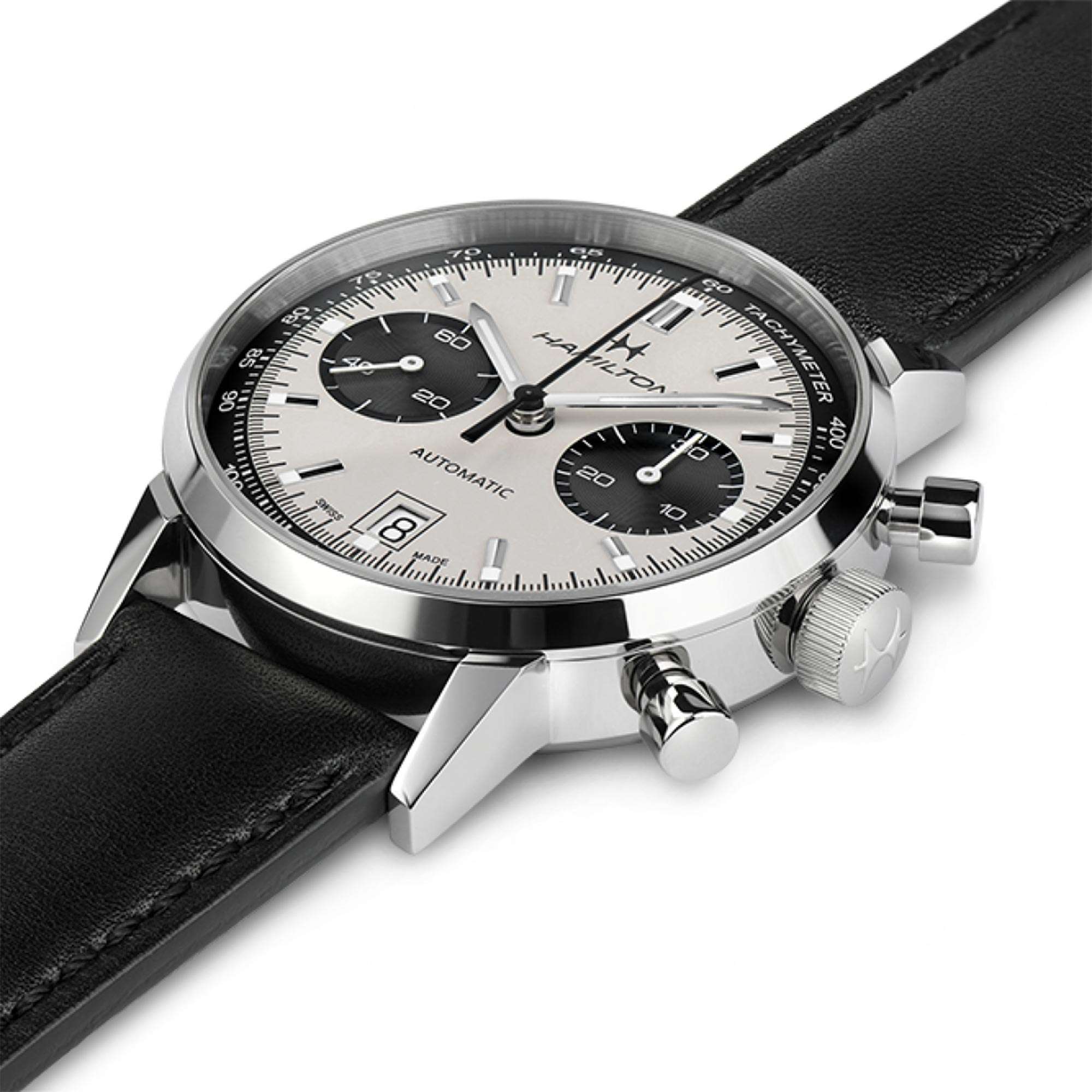 Hamilton American Classic Intra-Matic 1968 Re-Creation Automatic White Dial Black Leather Strap Men's Watch H38416711