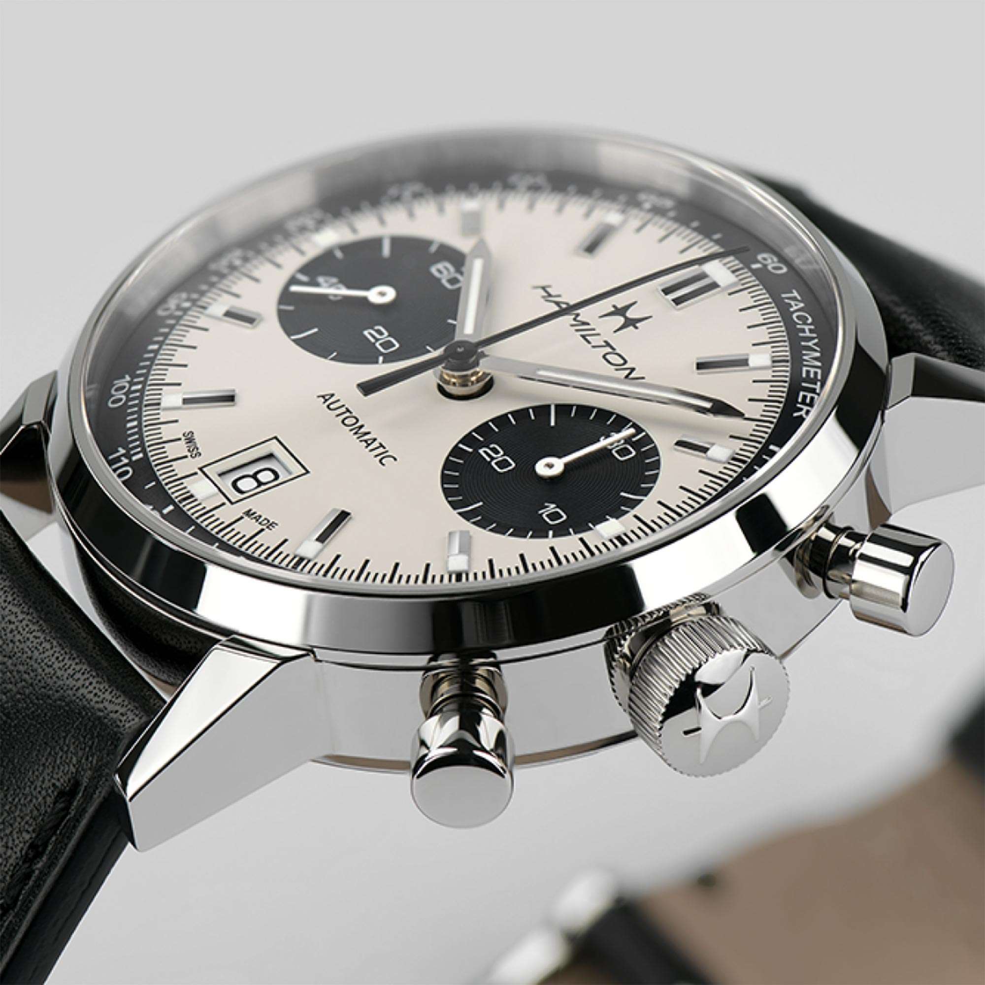 Hamilton American Classic Intra-Matic 1968 Re-Creation Automatic White Dial Black Leather Strap Men's Watch H38416711