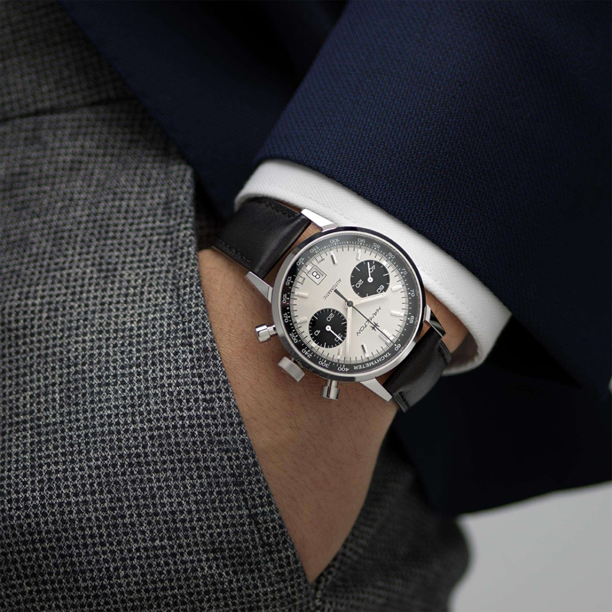 Hamilton American Classic Intra-Matic 1968 Re-Creation Automatic White Dial Black Leather Strap Men's Watch H38416711