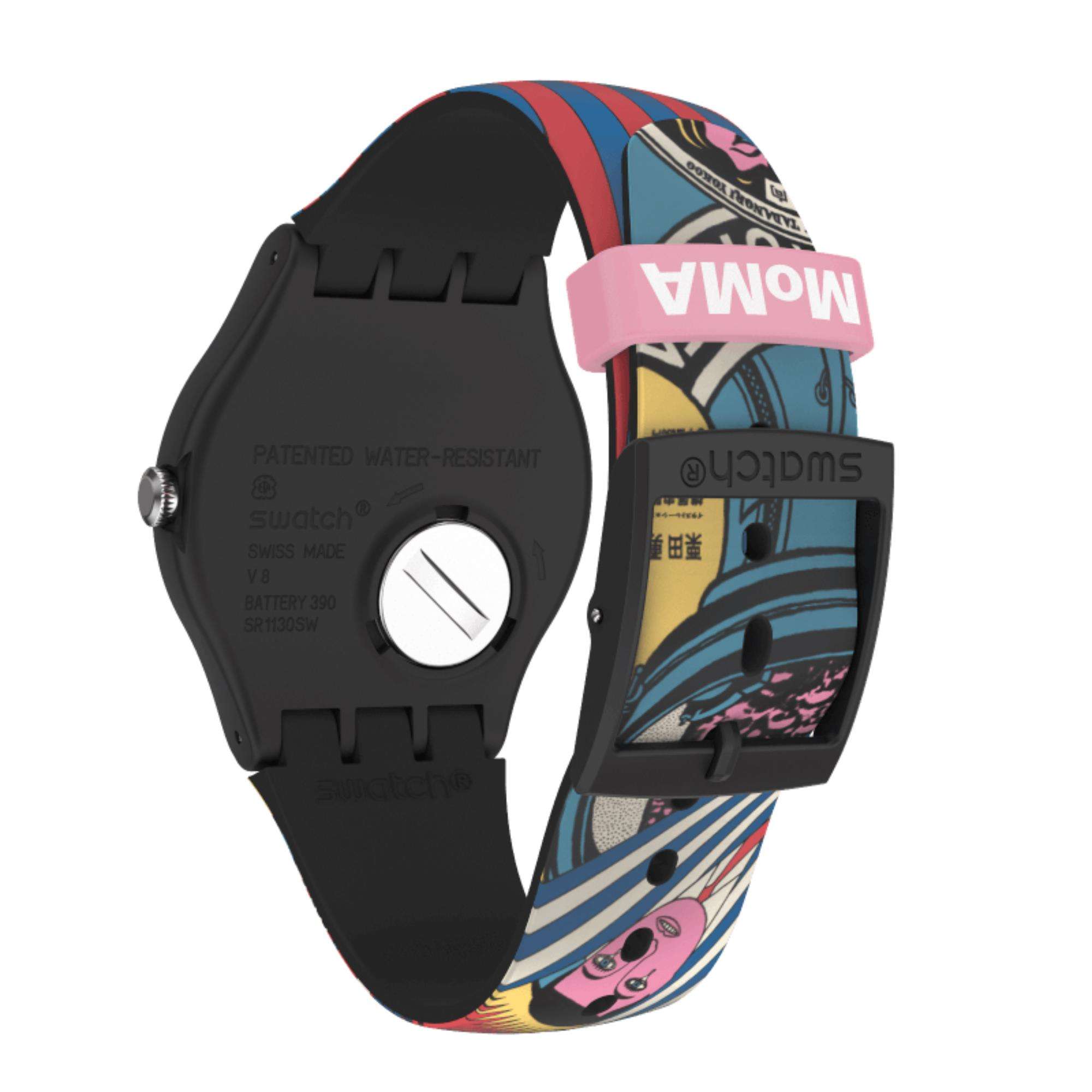Swatch MoMA Quartz The City And Design, The Wonders Of Life Silicone Strap Ladies Watch SUOZ334