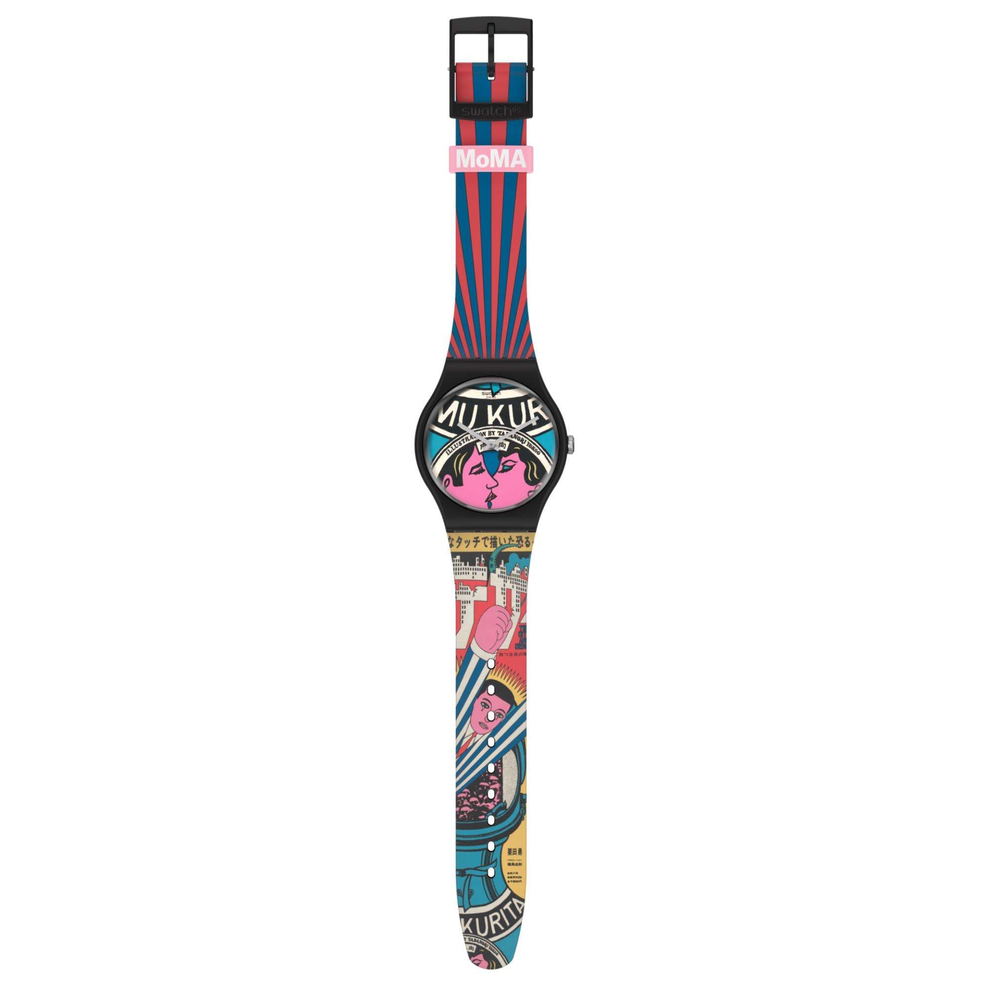 Swatch MoMA Quartz The City And Design, The Wonders Of Life Silicone Strap Ladies Watch SUOZ334