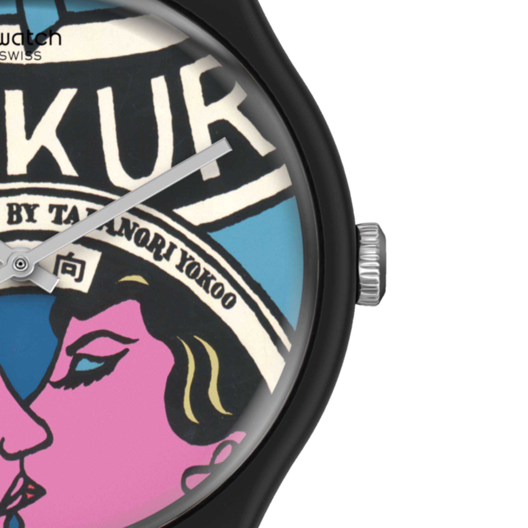 Swatch MoMA Quartz The City And Design, The Wonders Of Life Silicone Strap Ladies Watch SUOZ334