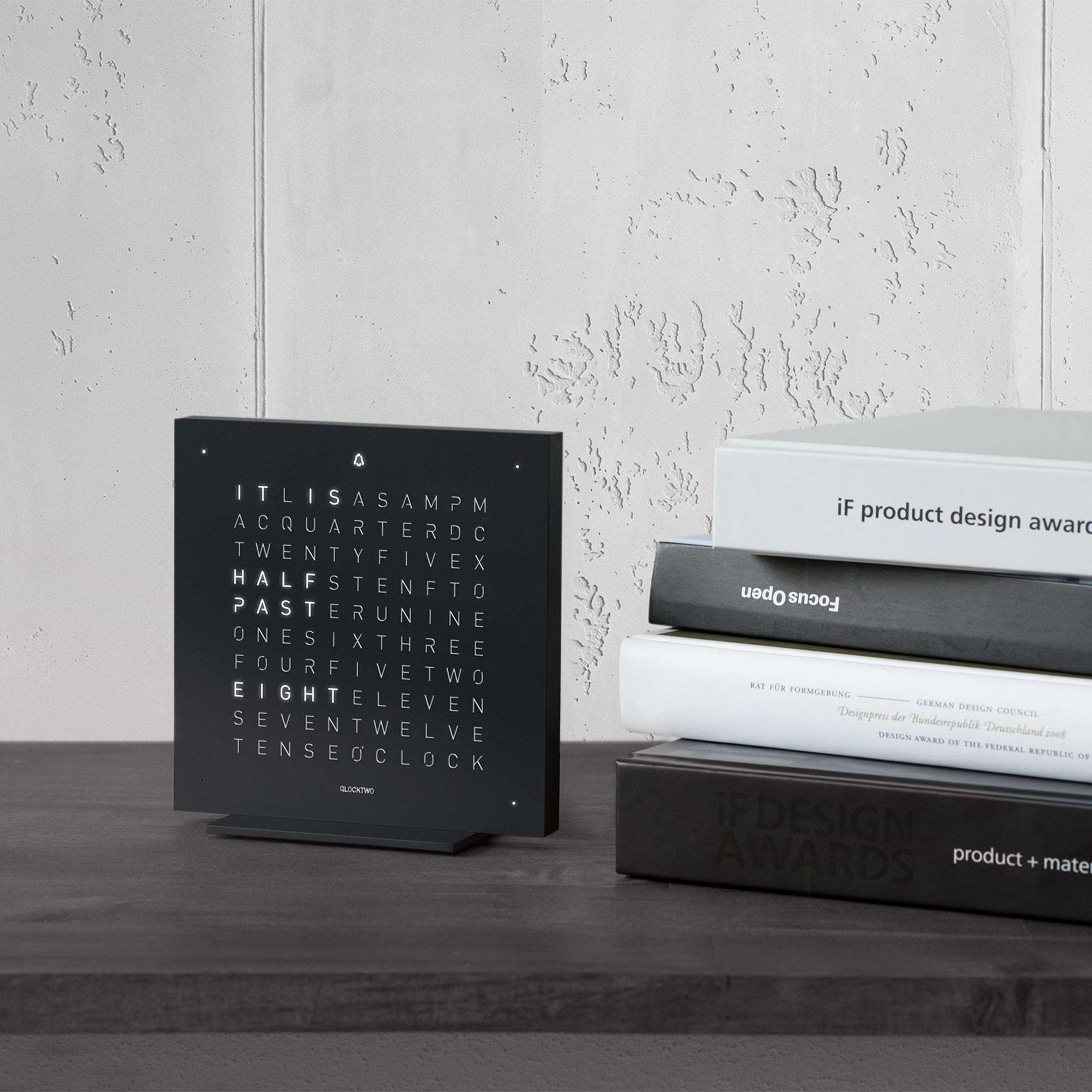 QLOCKTWO Touch Table Clock Deep Black Body T4BLENSSBL