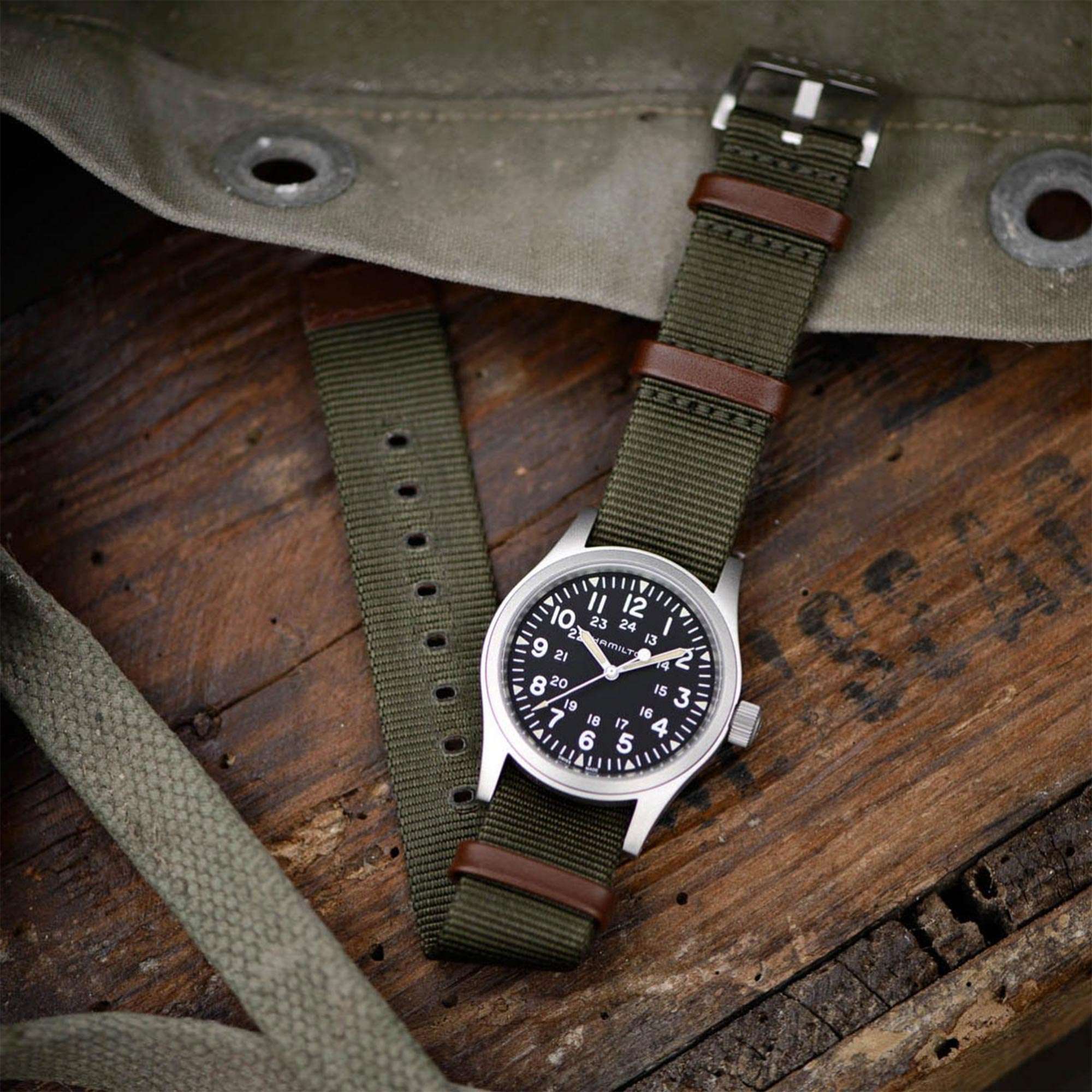 Hamilton Khaki Field 1960s Re-Creation Mechanical Black Dial Green NATO Strap Men's Watch H69439931