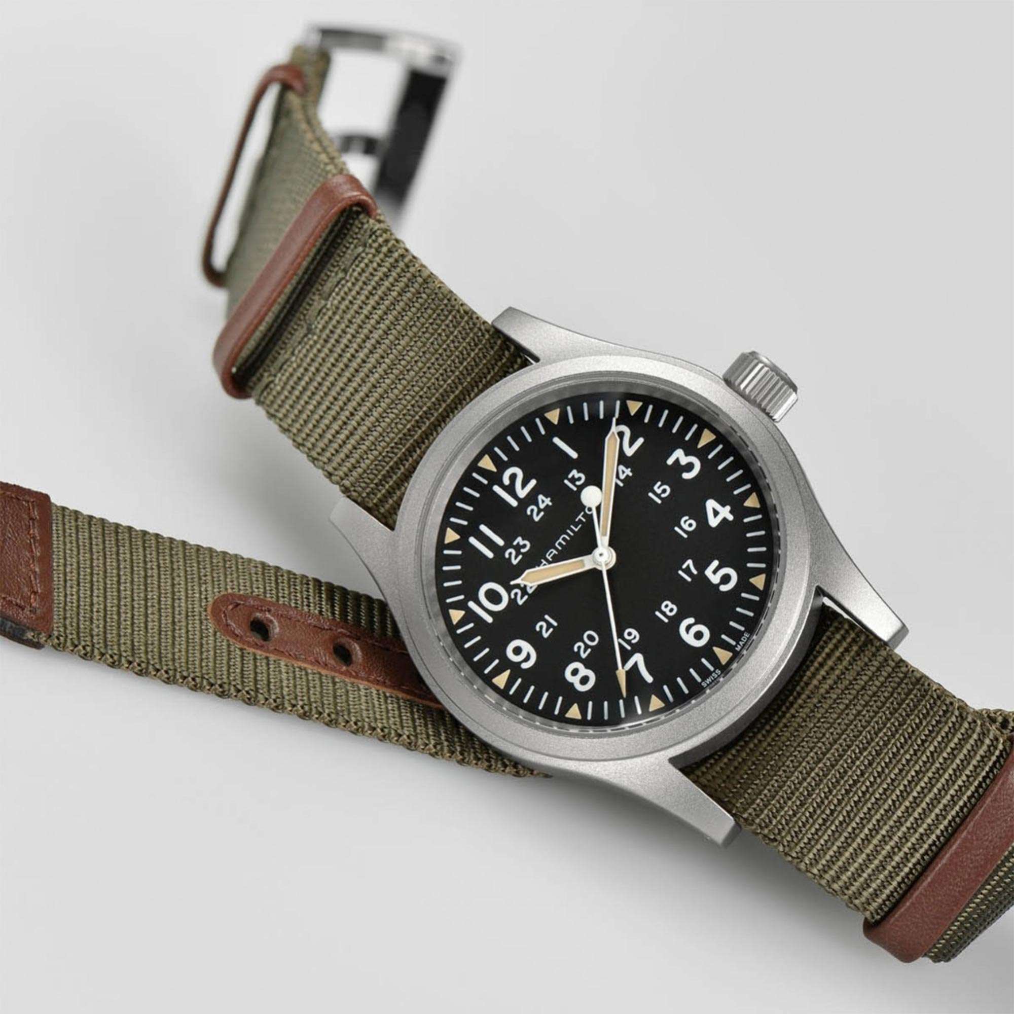 Hamilton Khaki Field 1960s Re-Creation Mechanical Black Dial Green NATO Strap Men's Watch H69439931