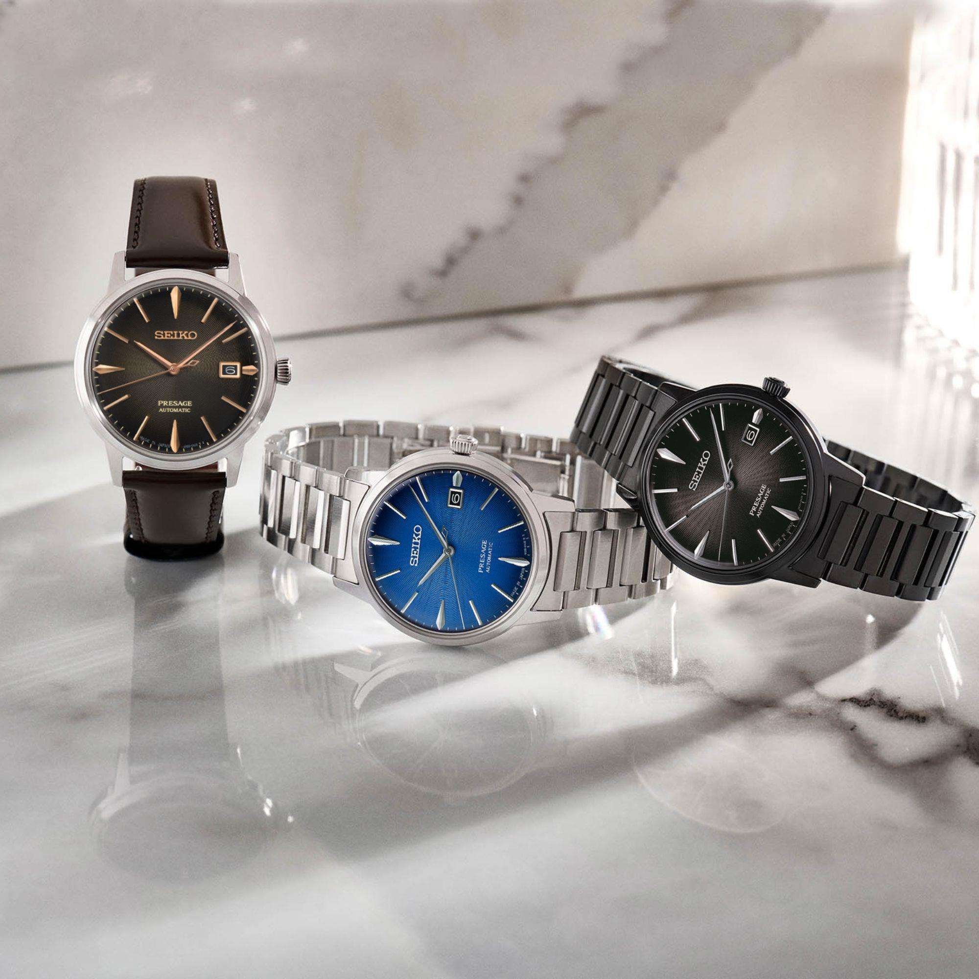 Seiko Presage Cocktail Time 'Black Velvet' Automatic Black Dial Black PVD Stainless Steel Bracelet Men's Watch SRPJ15J1