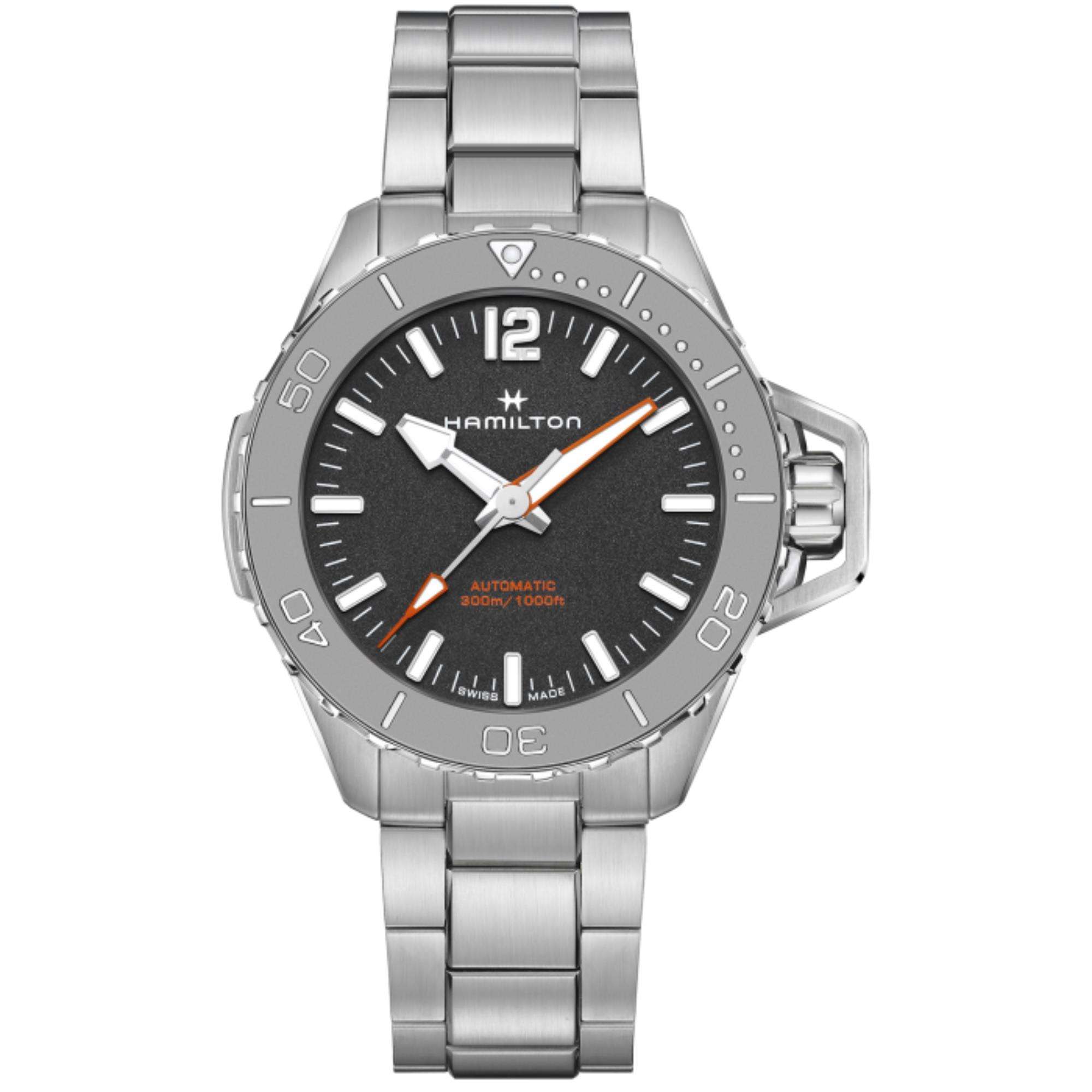 Hamilton Khaki Navy Frogman Automatic Black Dial Stainless Steel Bracelet Strap Men's Watch H77815130